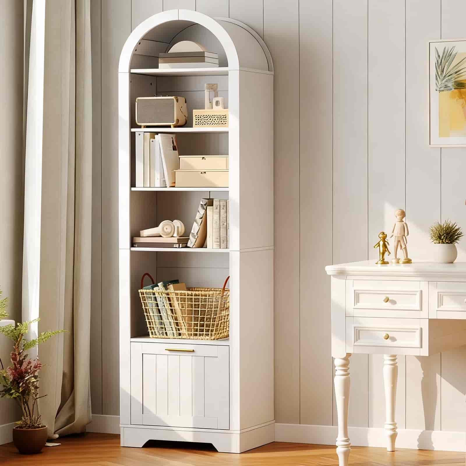 hoobro-biblioth-que-arche-blanche-180-cm-tiroir-dossier image 2