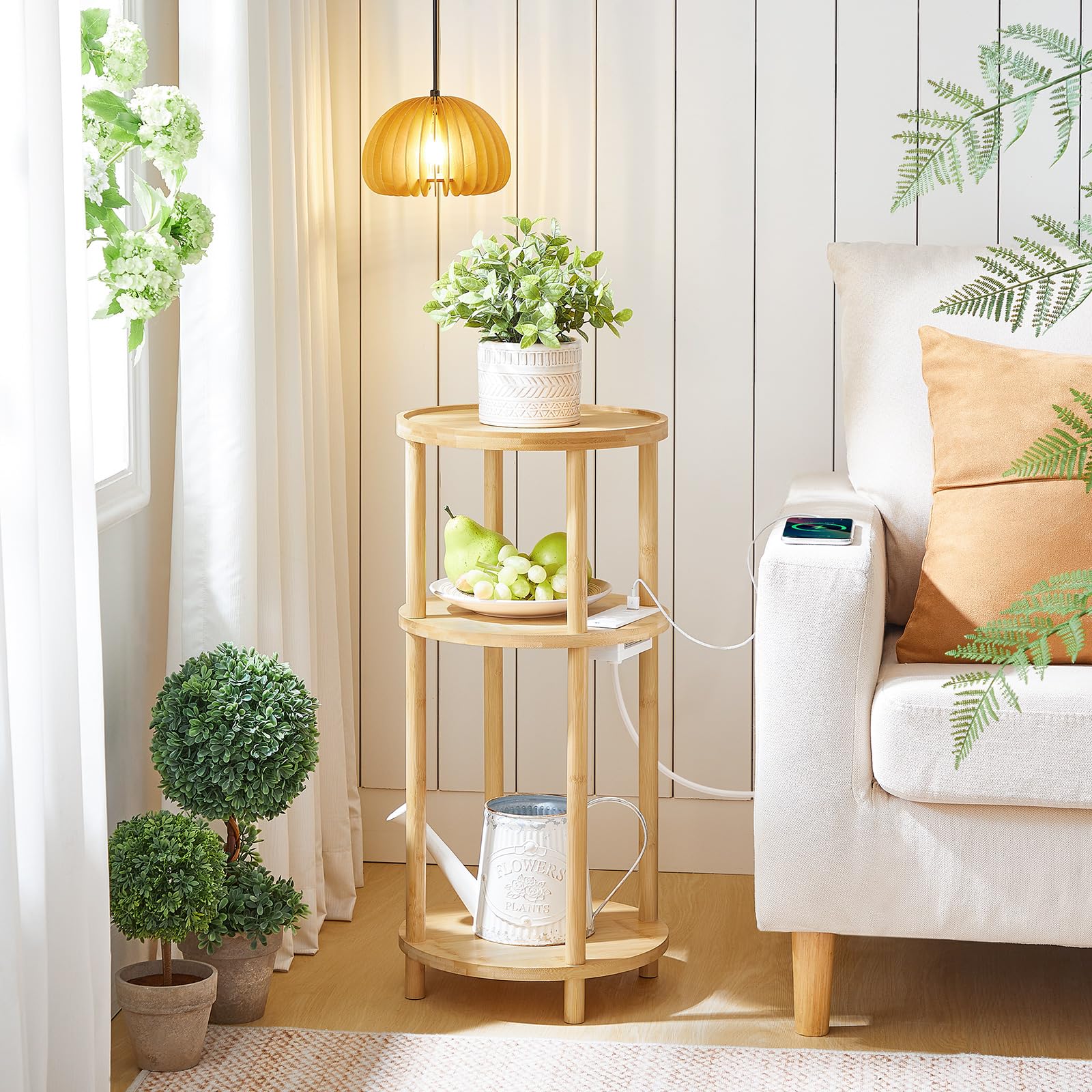 hoobro-side-tables-table-d-appoint-ronde-beige-3-niveaux-avec-prise image 4