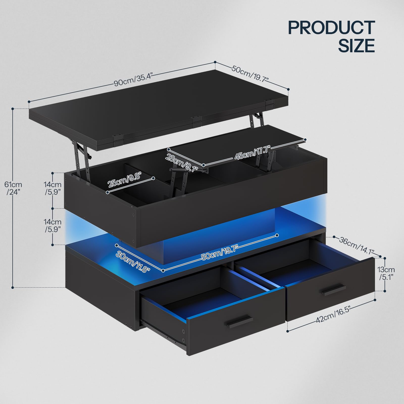 hoobro-coffee-tables-table-basse-noire-relevable-led-rangement image 4