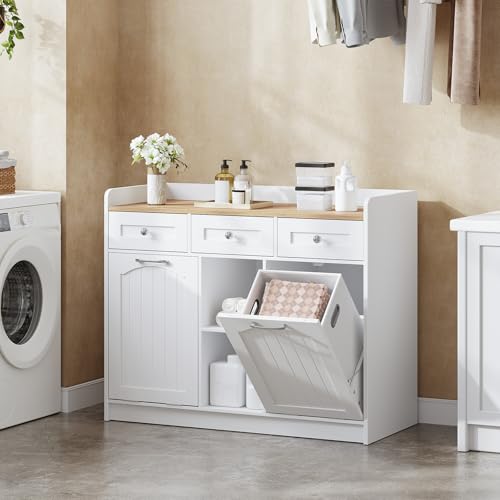 hoobro-panier-linge-meuble-blanc-2-paniers-3-tiroirs image 2