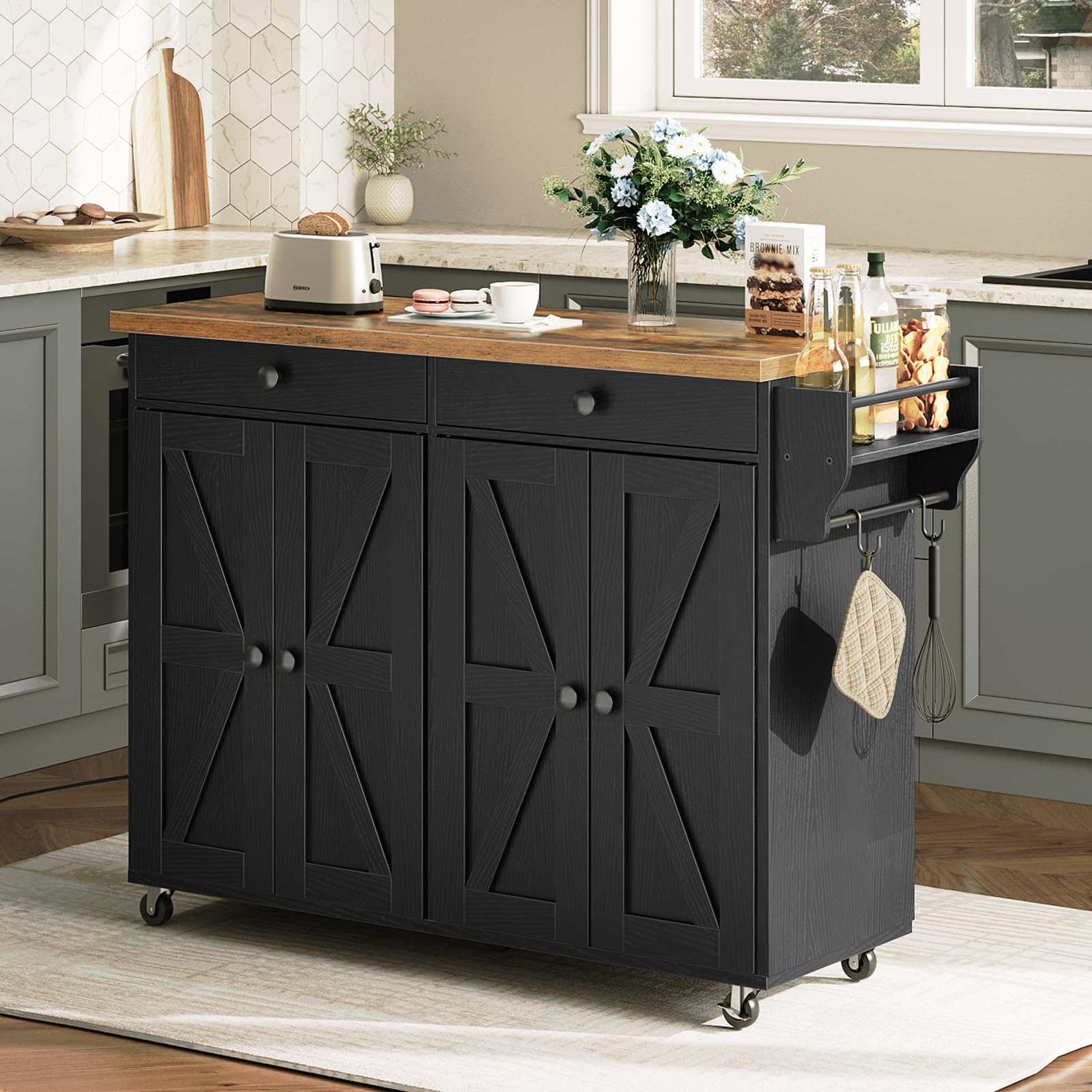 hoobro-kitchen-furniture-lot-cuisine-mobile-marron-110-cm image 2