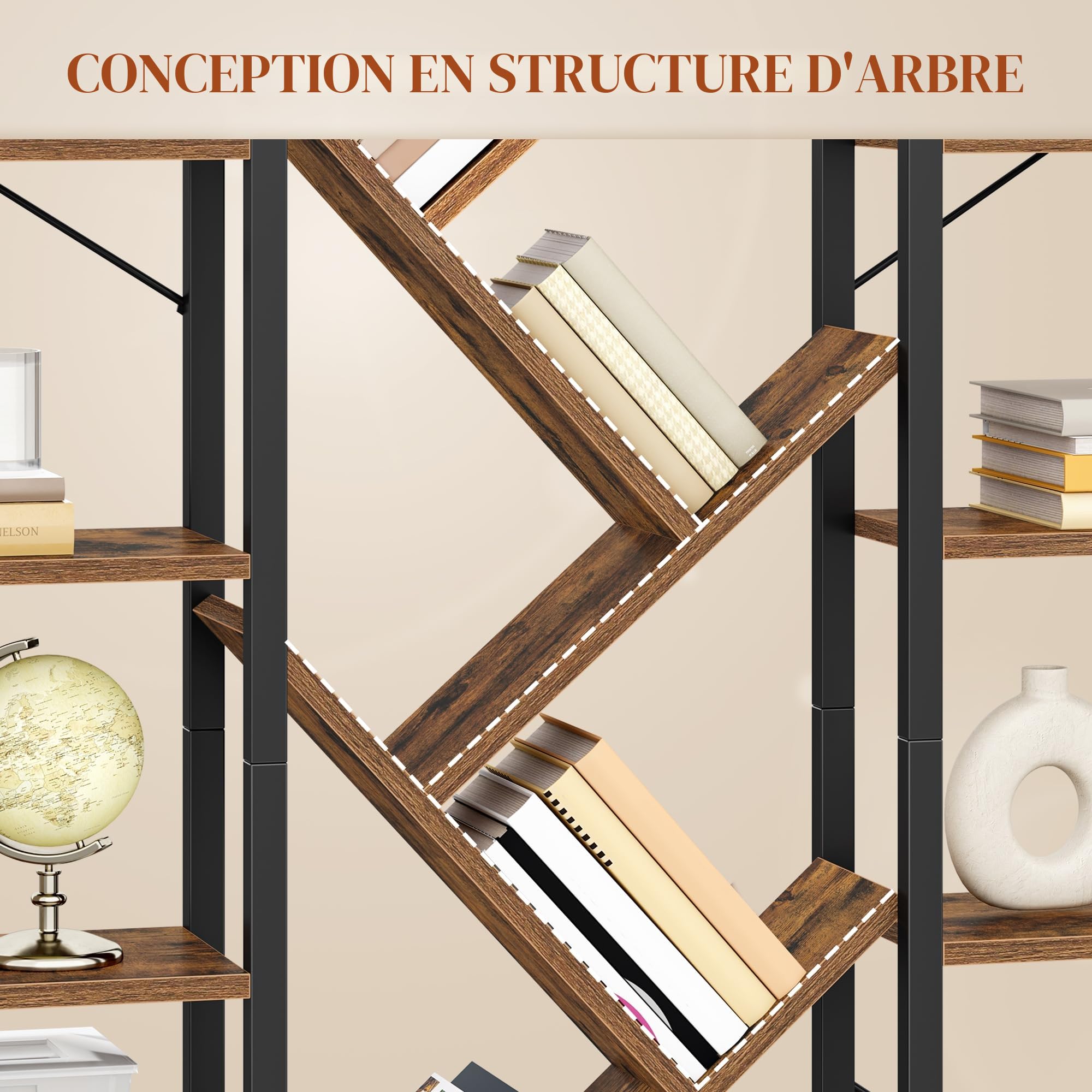 hexcelen-biblioth-que-arbre-18-casiers-marron-vintage-noir image 4