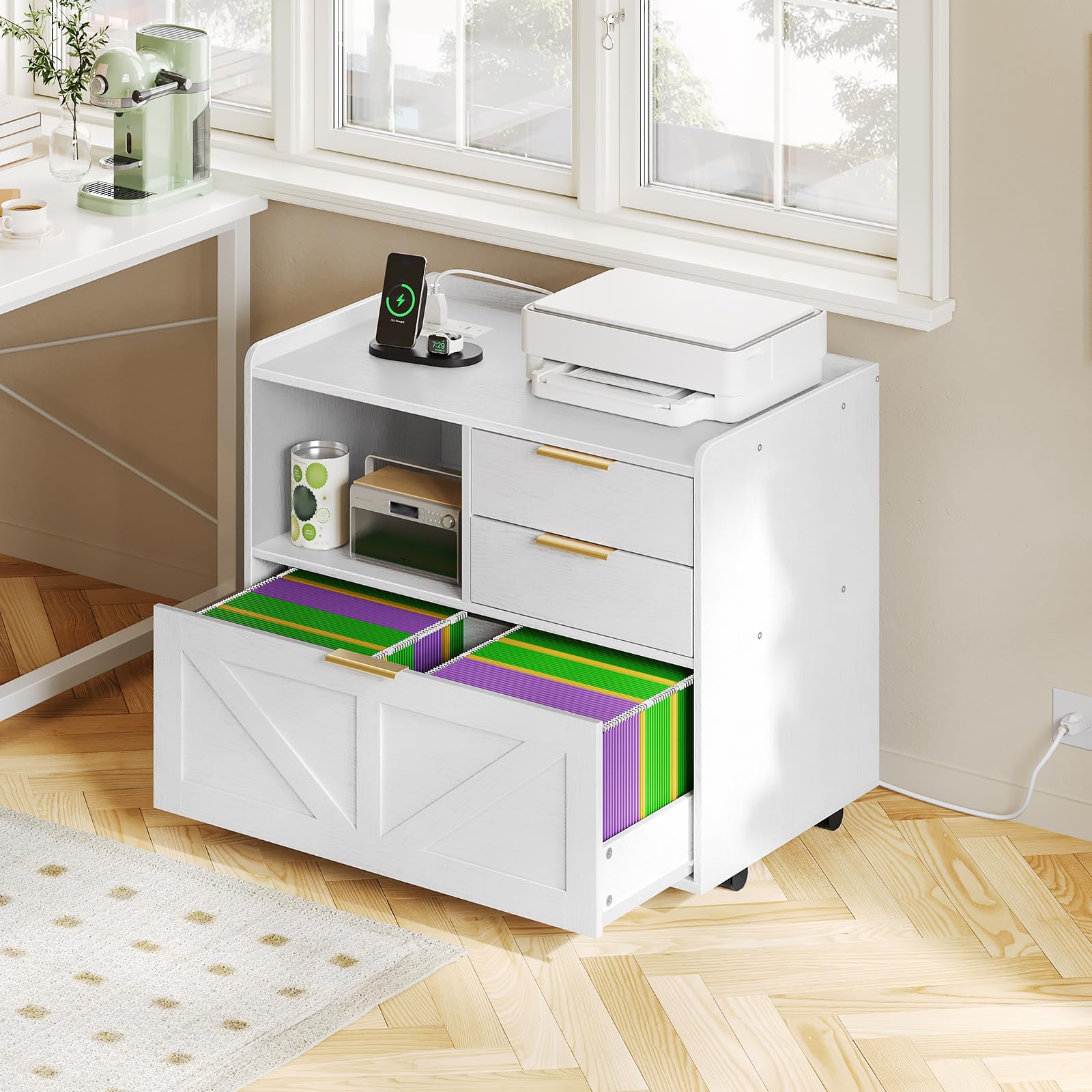 hoobro-caisson-bureau-roulettes-prise-blanc-dossiers-a4 image 7