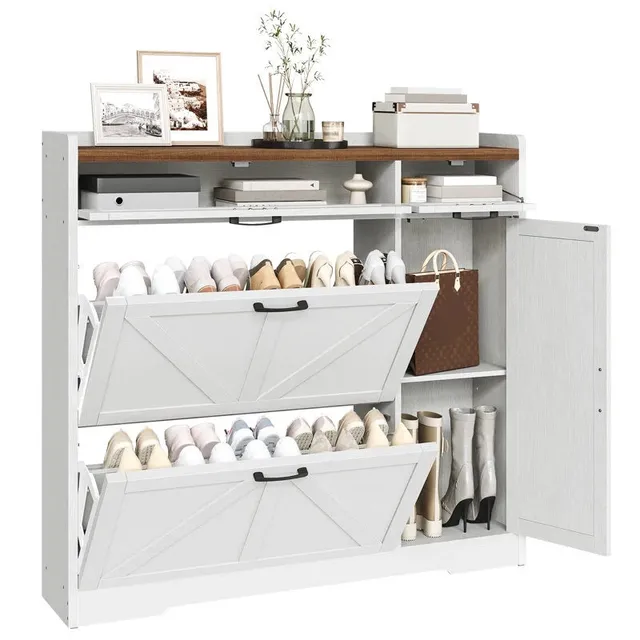 hoobro-shoe-racks-meuble-chaussures-blanc-2-clapets image 1