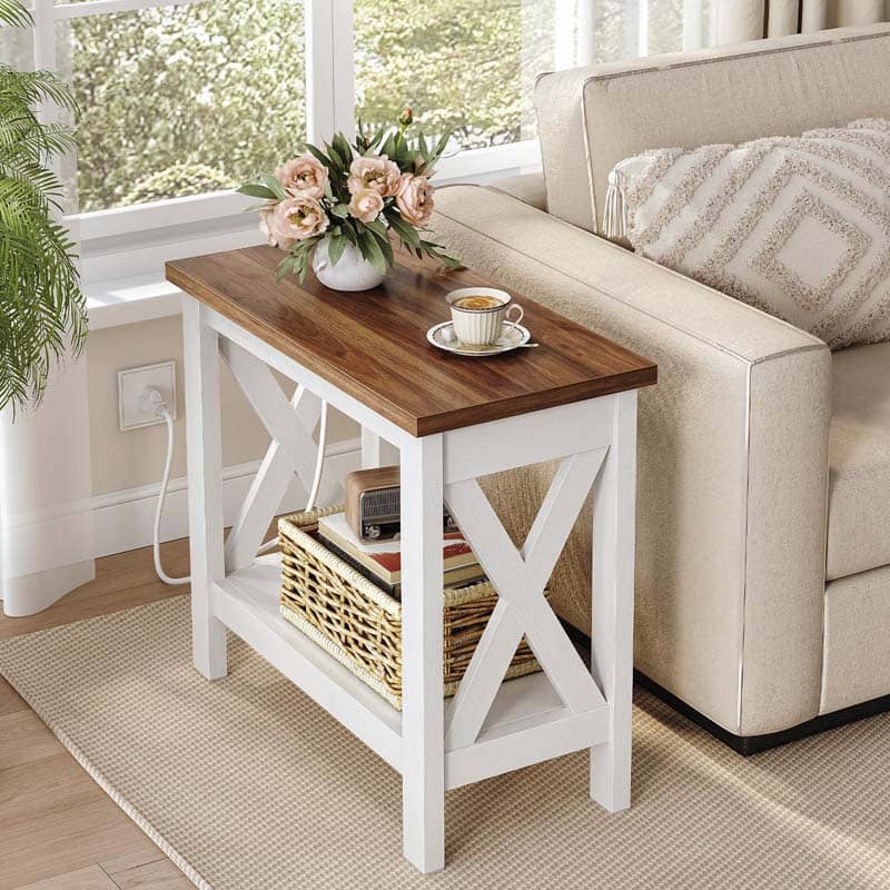 hoobro-table-chevet-bout-canap-blanc-prise-usb-2-niveaux image 6