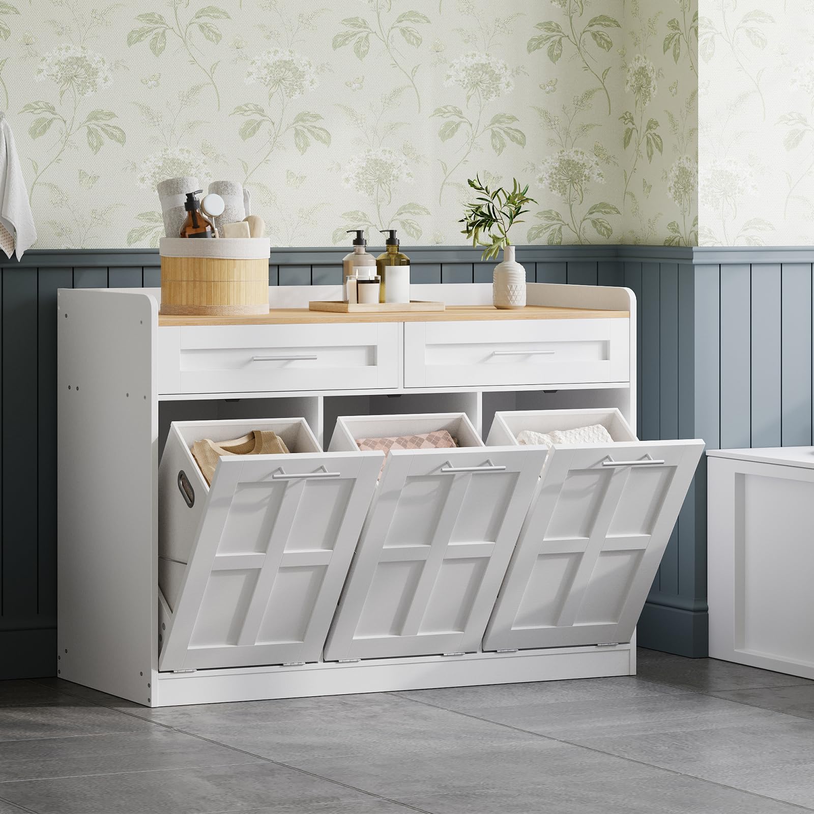 hoobro-panier-linge-meuble-blanc-basculant-135l image 4
