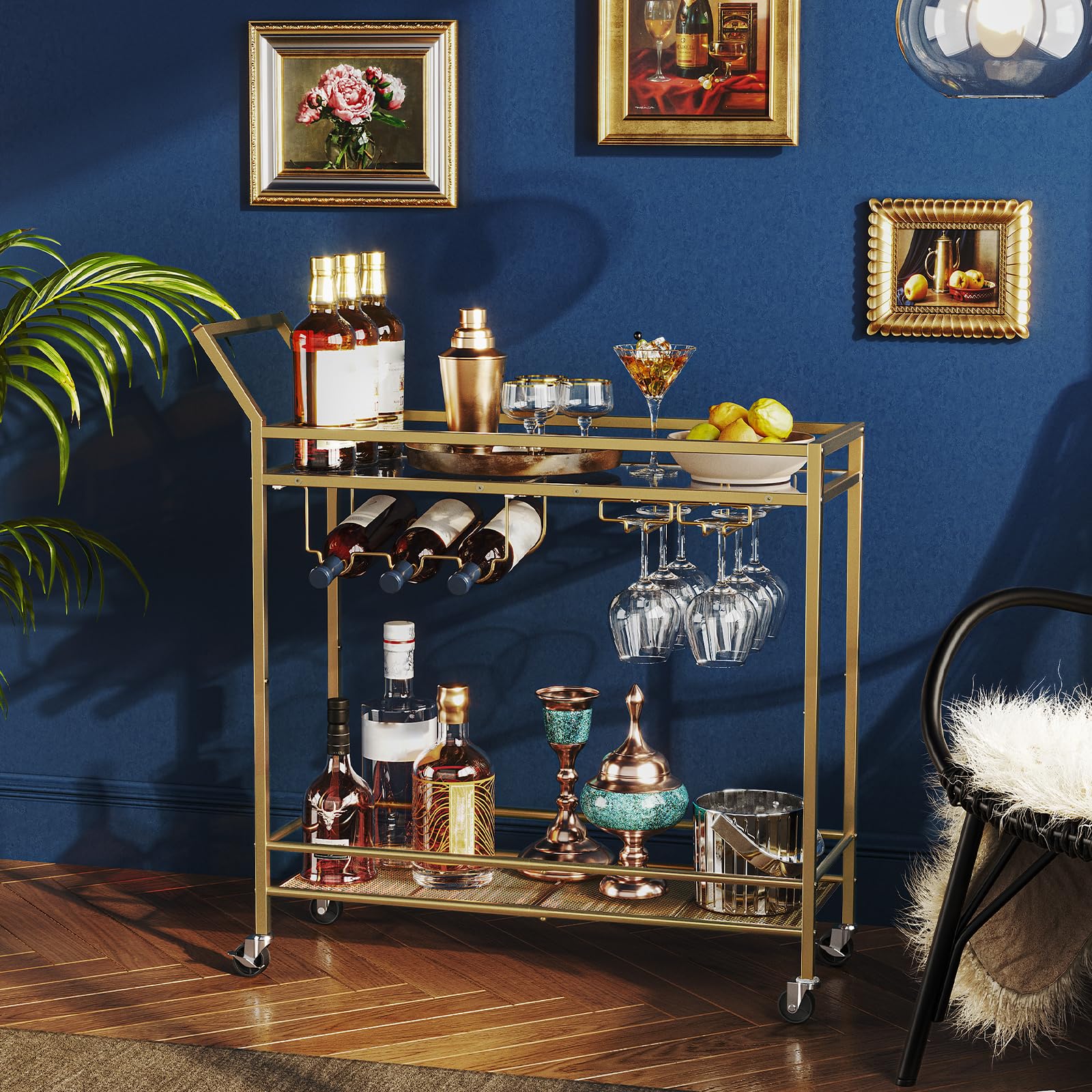 hoobro-desserte-bar-roulettes-dor-e-porte-verres image 5