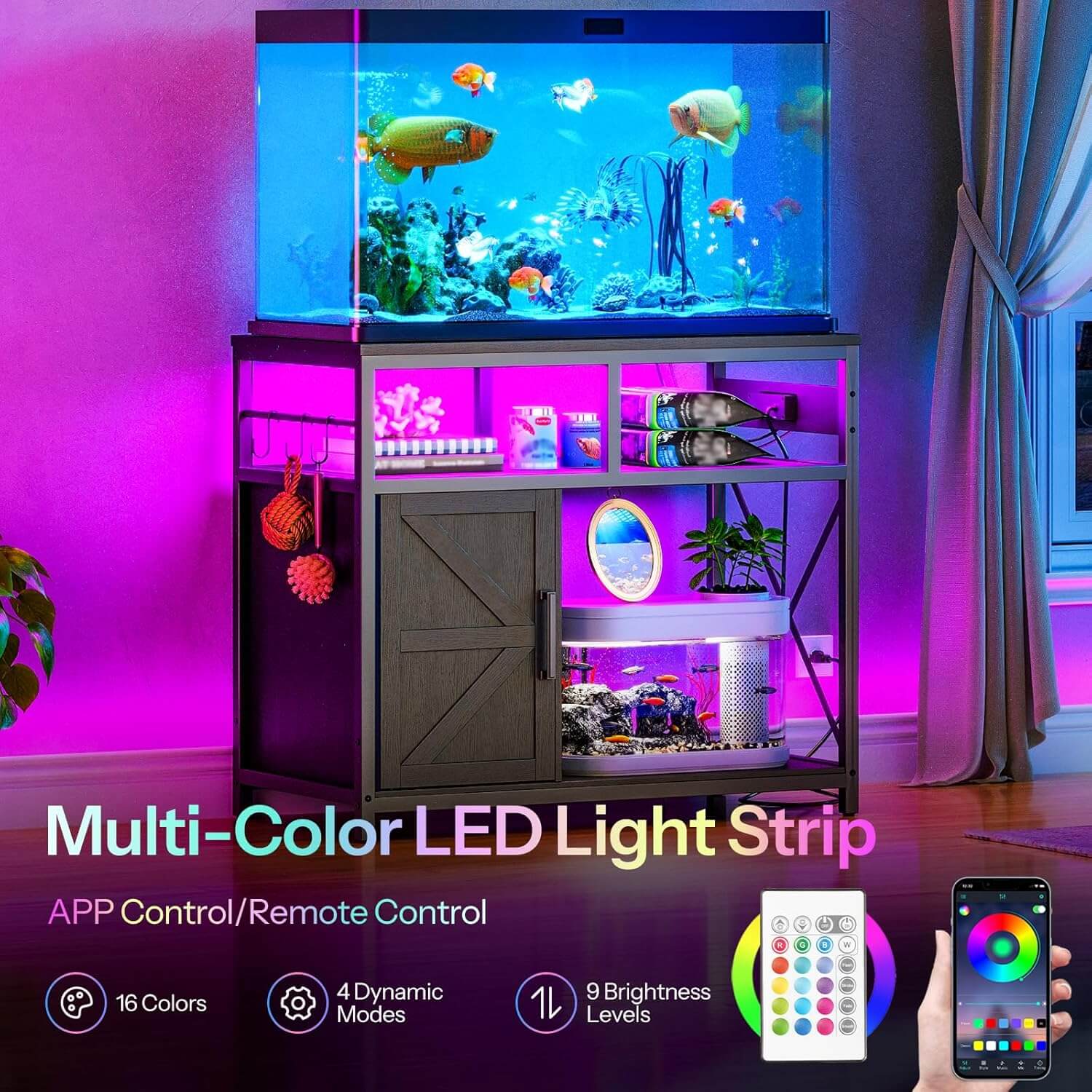 hoobro-fish-tank-stands-meuble-aquarium-40-50-gallons-noir-led image 6