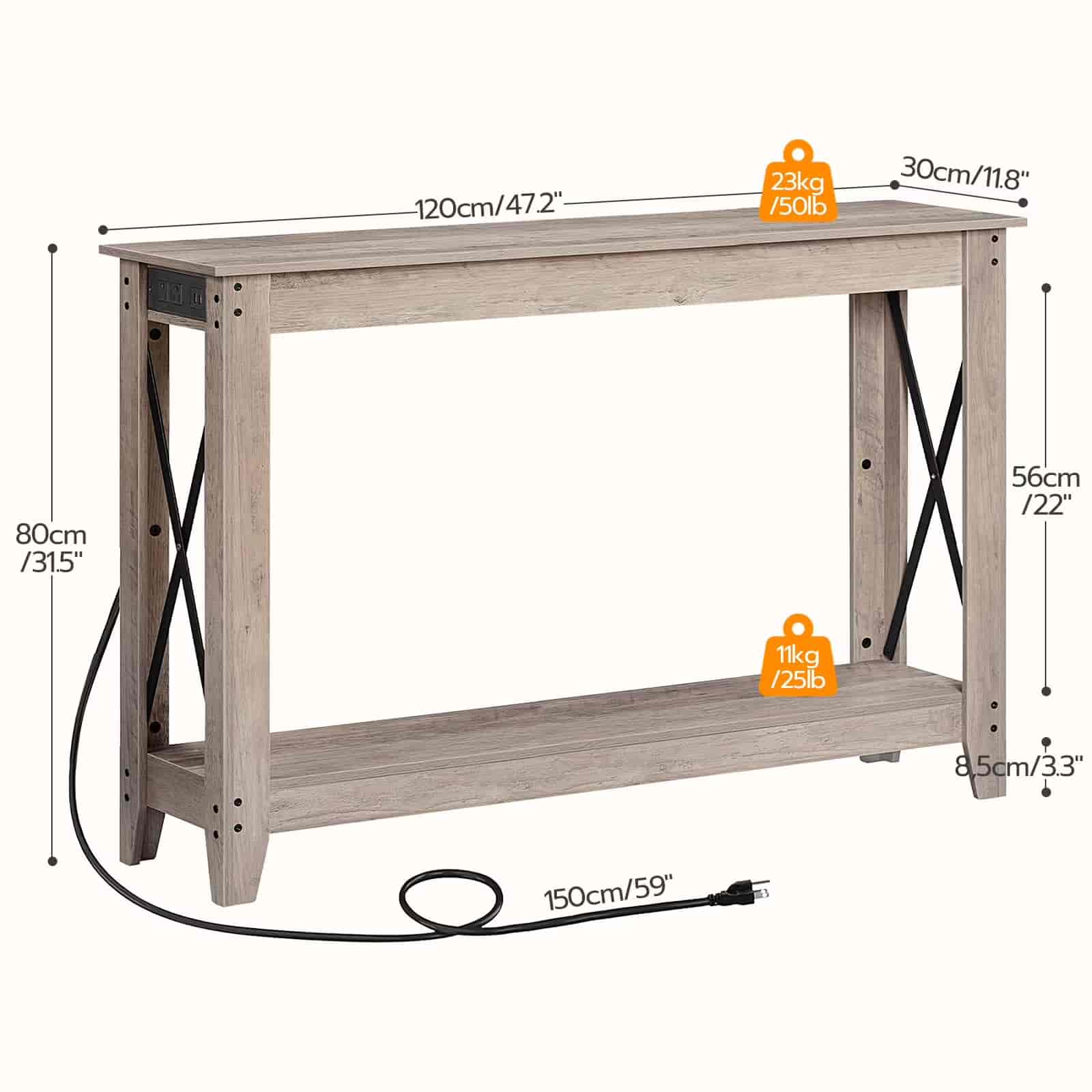 hoobro-console-table-47-2-pouces-greige-prises-usb-troite image 4