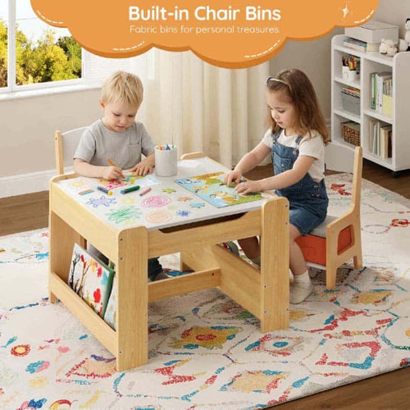 hoobro-table-enfant-4-en-1-blanche-avec-2-chaises image 2
