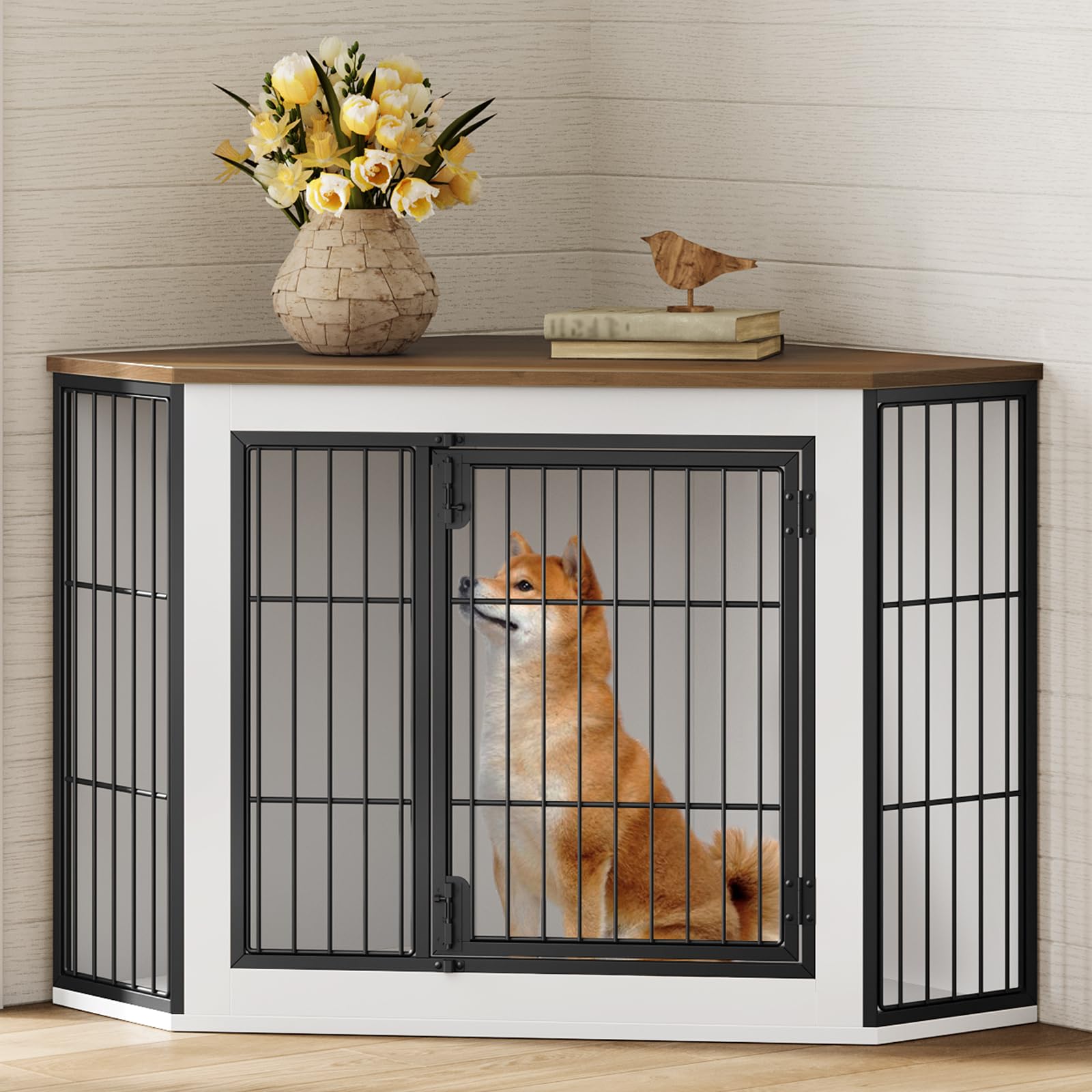 hoobro-pet-furniture-niche-chien-bois-blanc-meuble-angle image 2