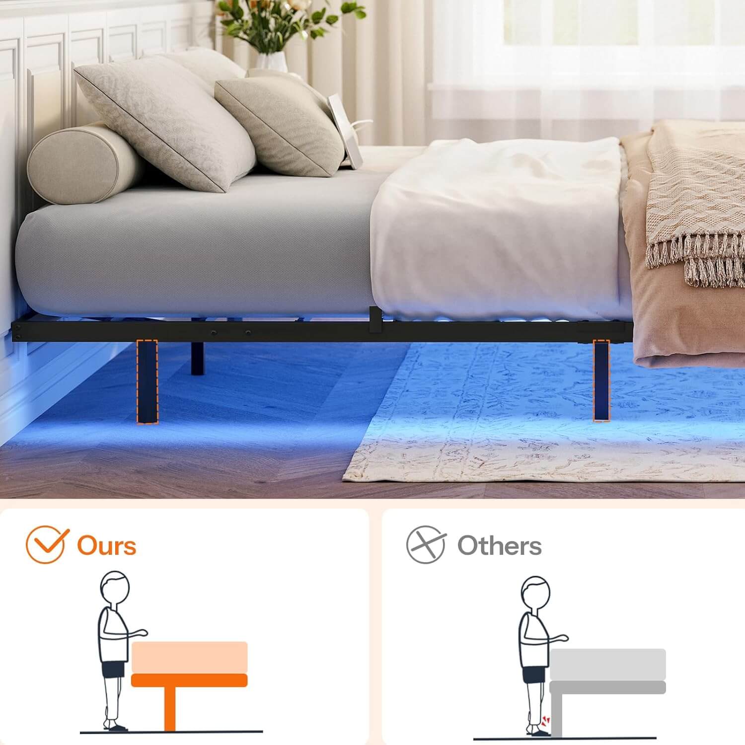 hoobro-bed-frames-lit-queen-flottant-noir-led-usb image 4