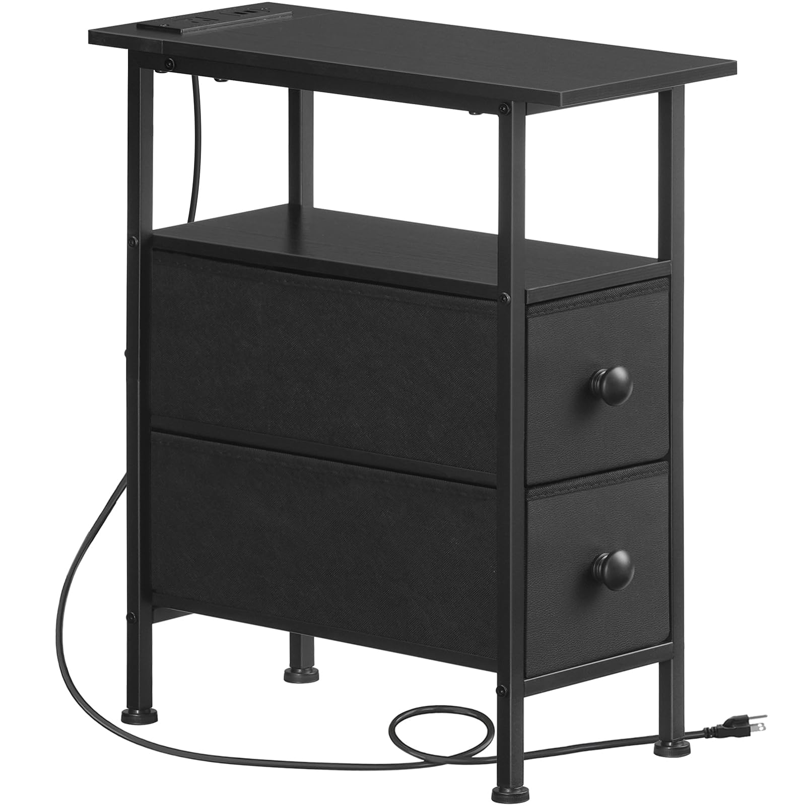hoobro-side-tables-table-nuit-noire-avec-prise-2-tiroirs image 1