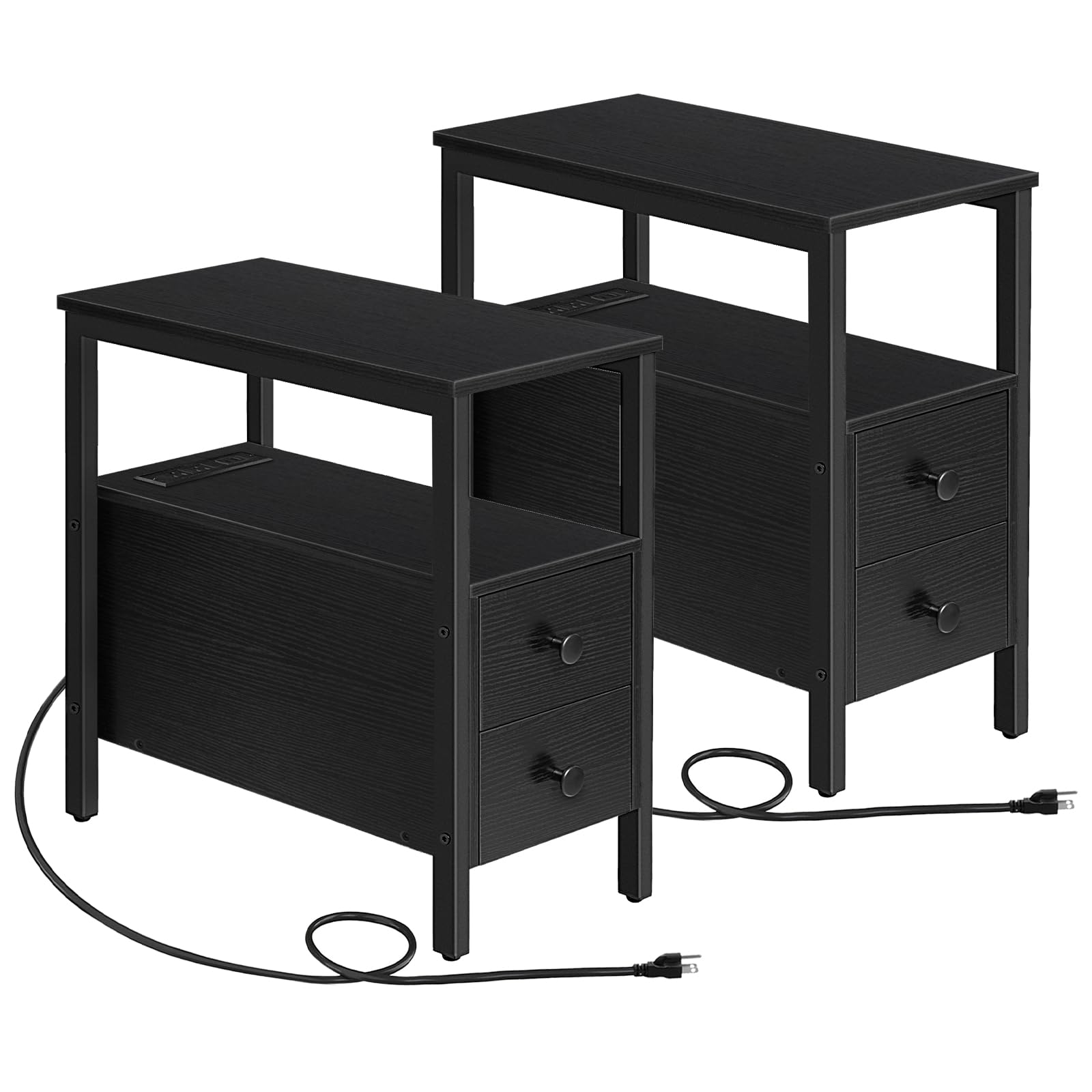 hoobro-tables-de-chevet-lot-de-2-table-d-appoint-noire-prise image 1