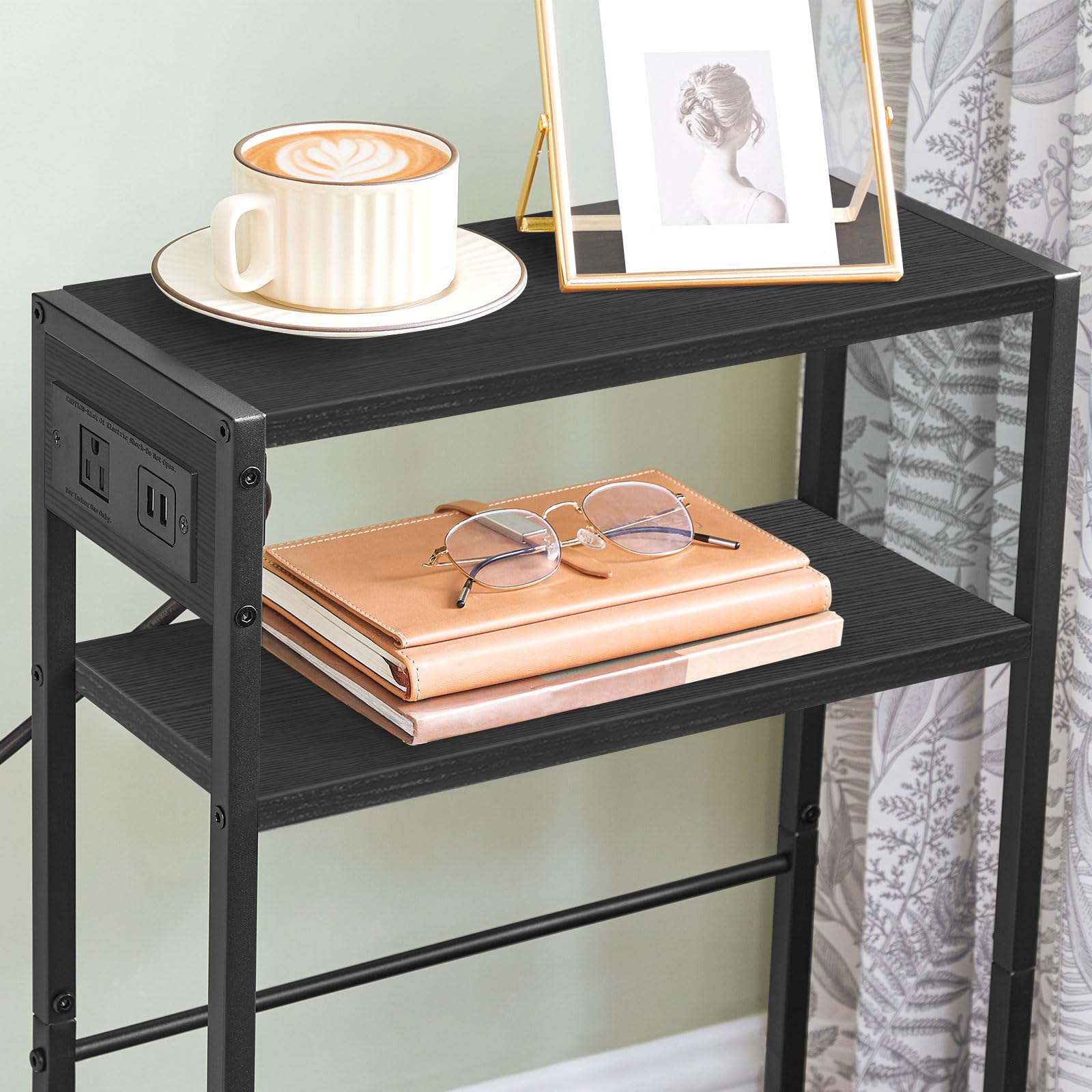 hoobro-side-tables-table-d-appoint-troite-noire-avec-station-charge image 5