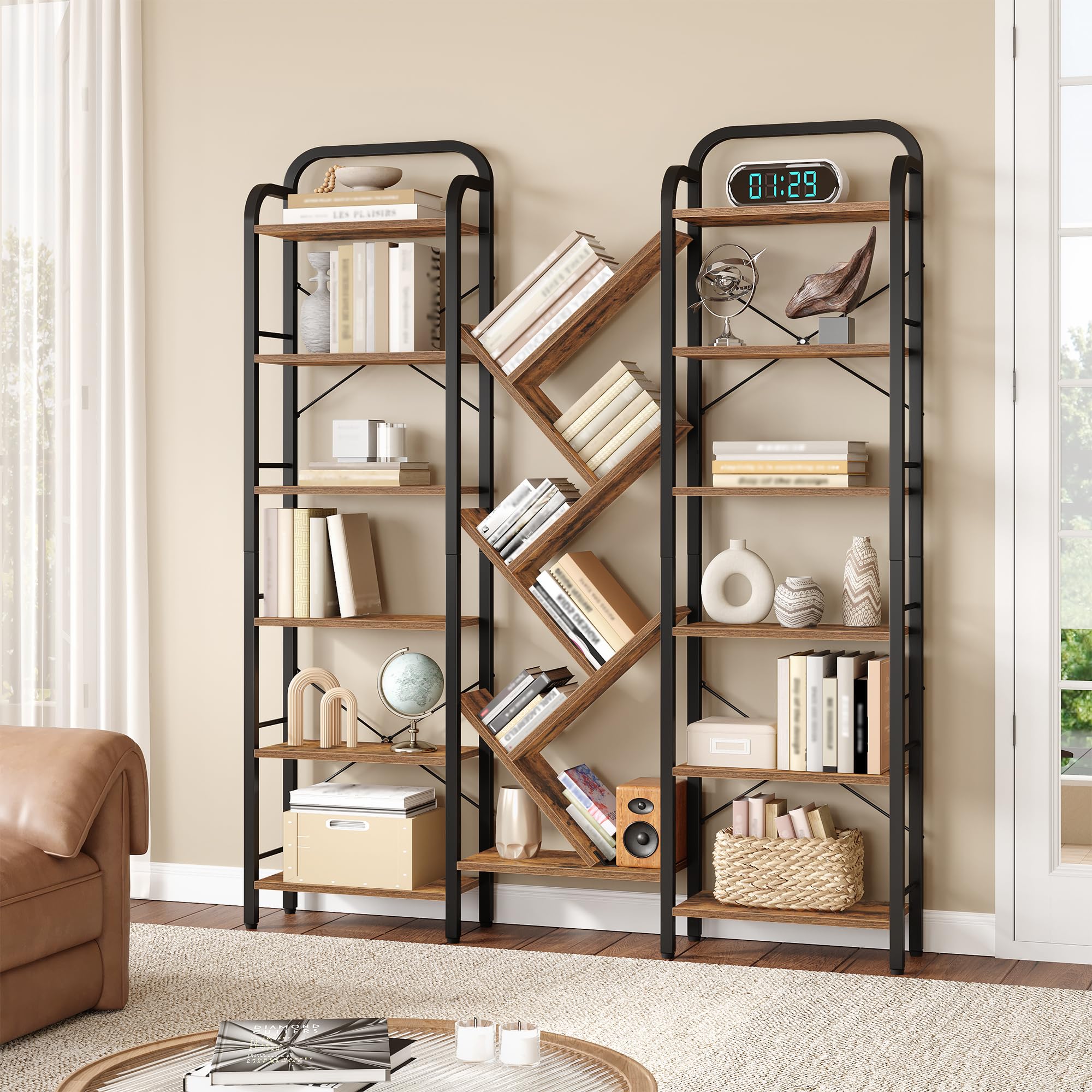 hexcelen-biblioth-que-arbre-18-casiers-marron-vintage-noir image 3