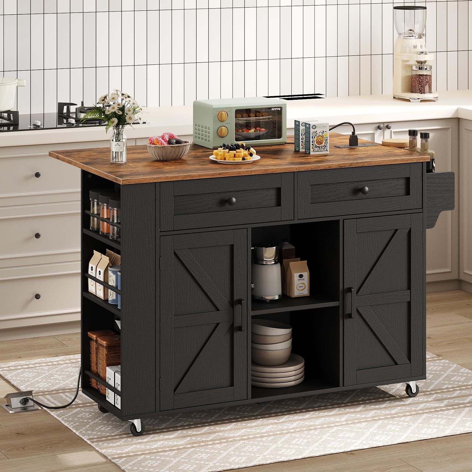 hoobro-kitchen-furniture-lot-cuisine-noir-roulettes-rabattable image 2
