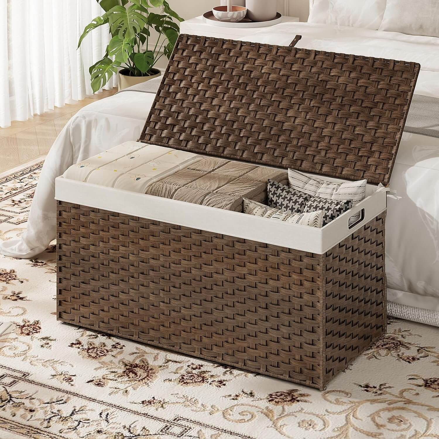 hoobro-panier-rangement-tissu-200l-couvercle-marron image 6