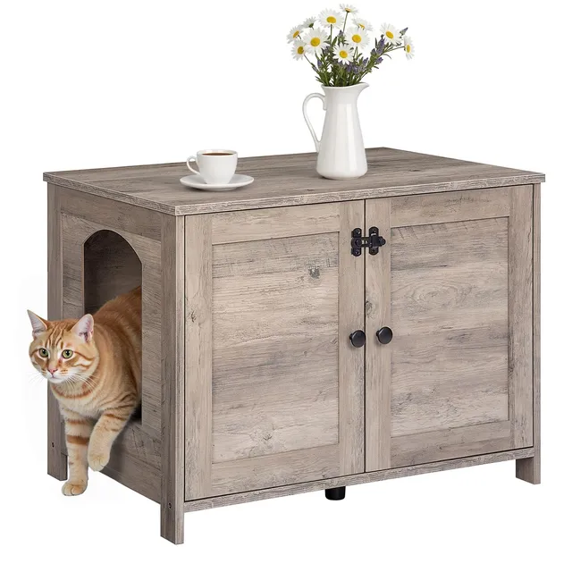 hoobro-pet-furniture-meuble-liti-re-chat-greige-avec-s-parateur image 1