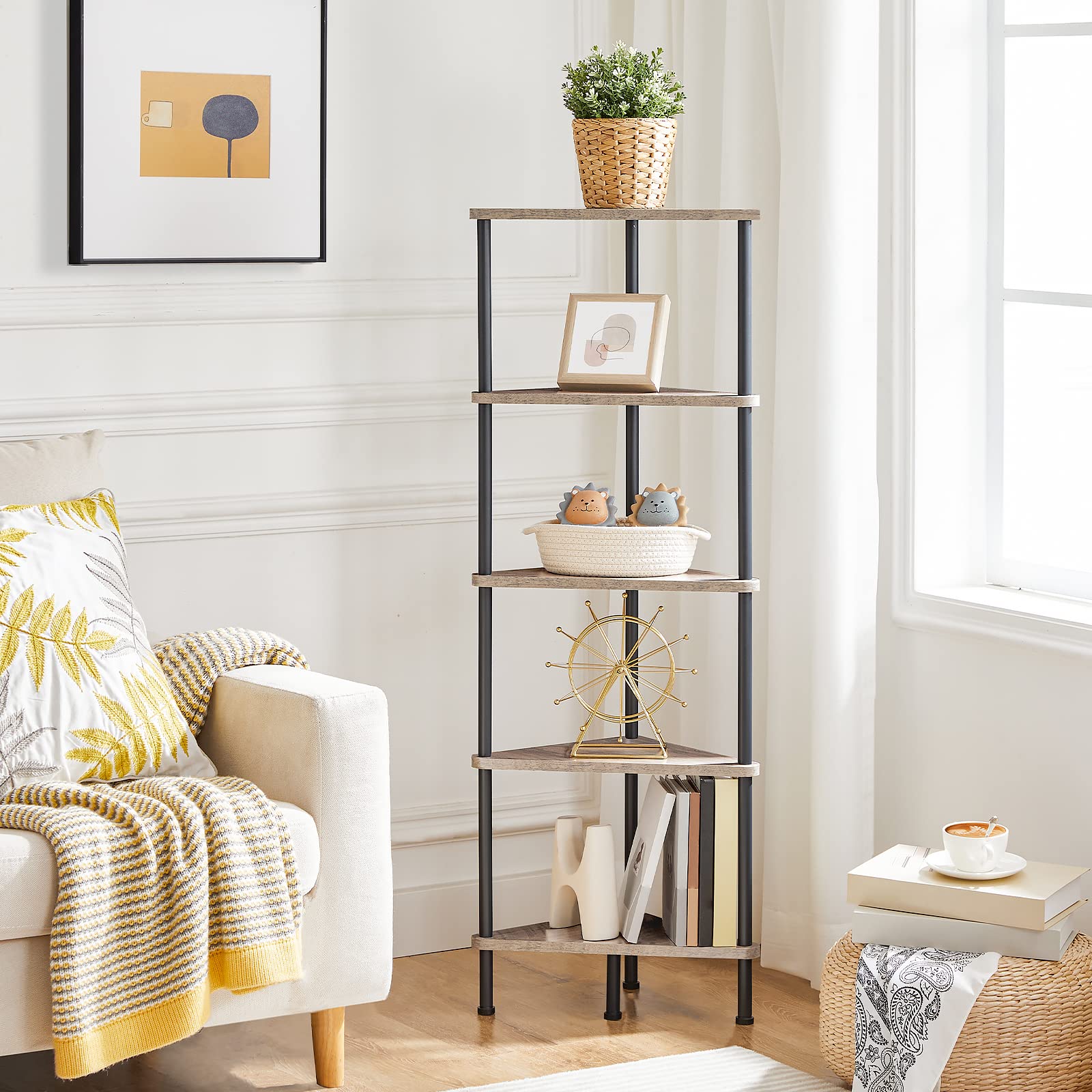 hoobro-bookshelves-5-tier-tag-re-angle-greige-5-niveaux image 2