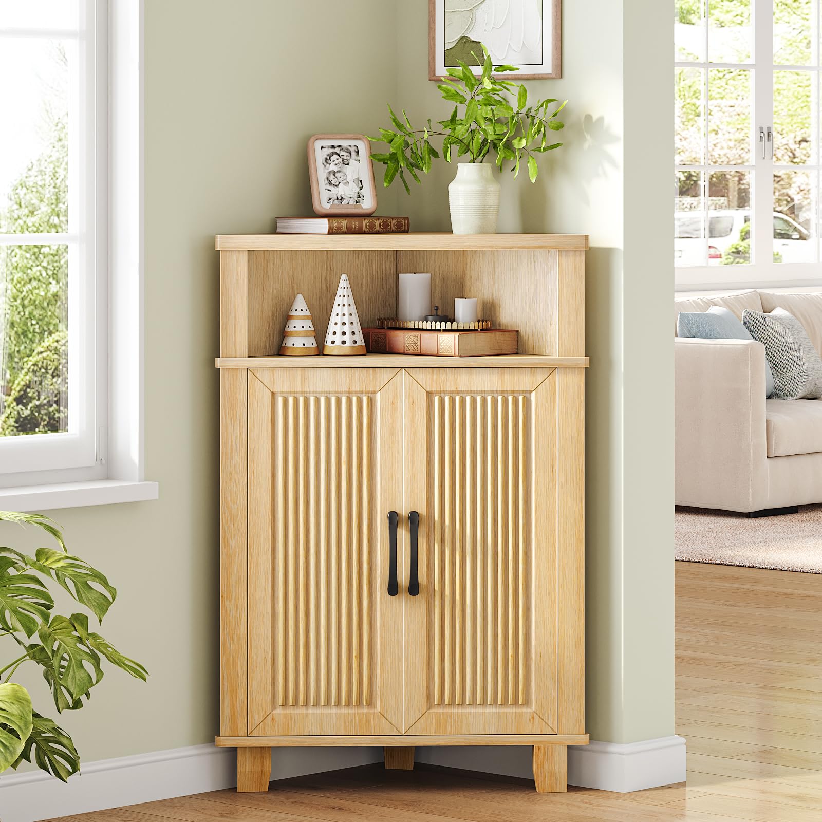 hoobro-meuble-d-angle-beige-porte-cannel-e-rangement-bois image 4
