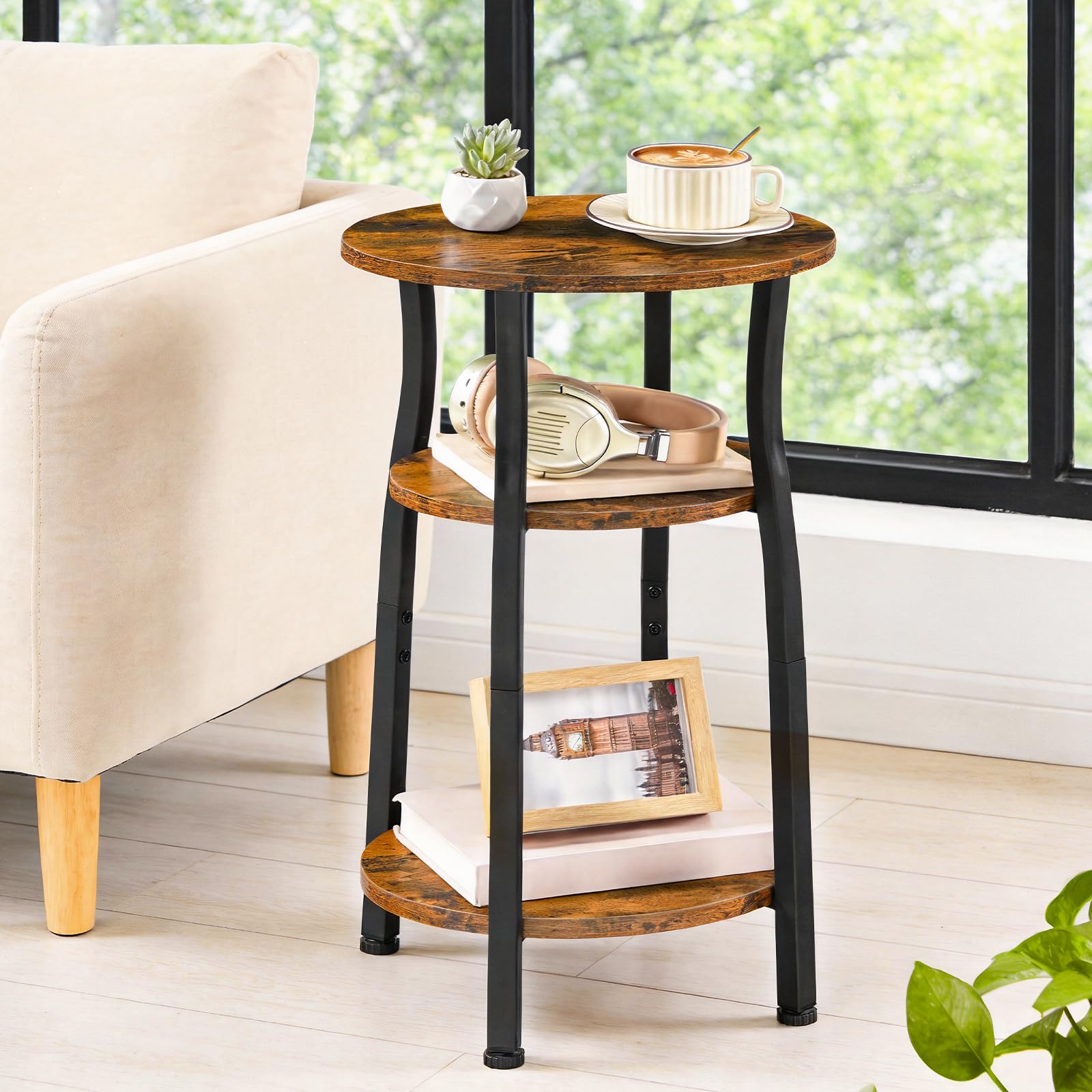 hoobro-bf258bz01-table-appoint-ovale-3-niveaux-marron image 5