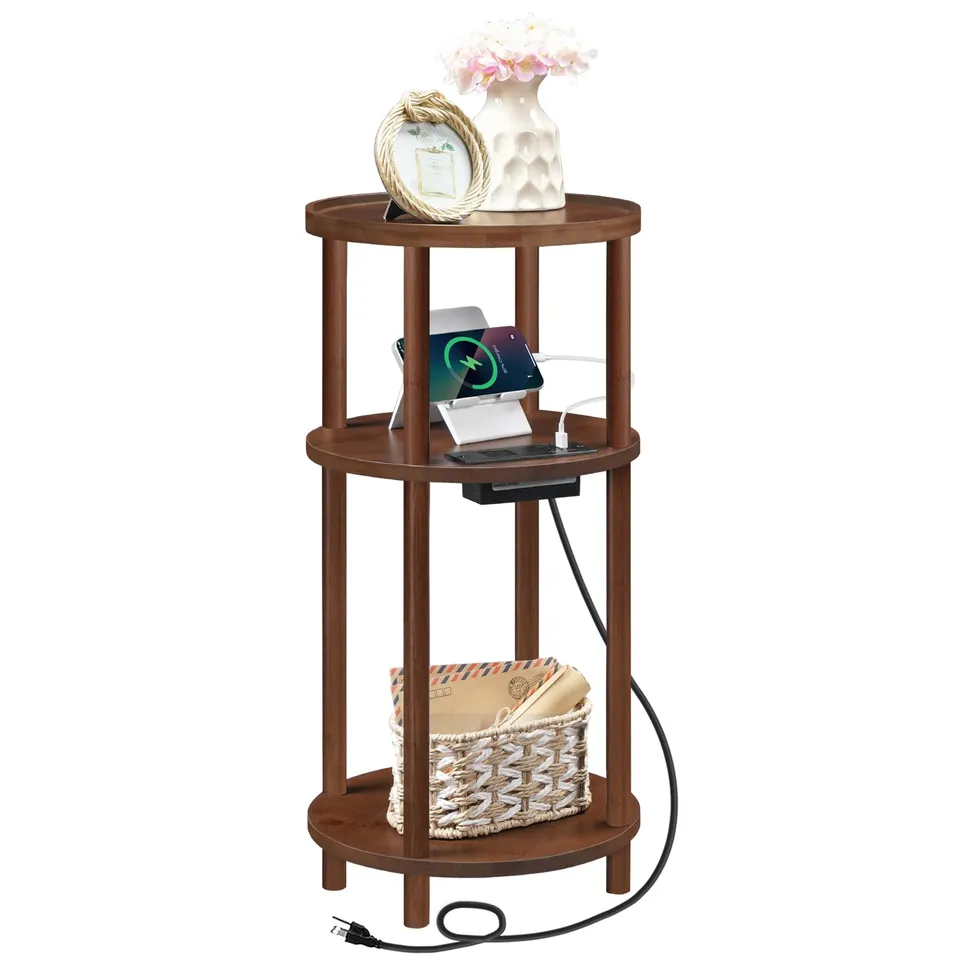 hoobro-side-tables-3-tier-table-d-appoint-mocha-ronde-avec-usb image 1
