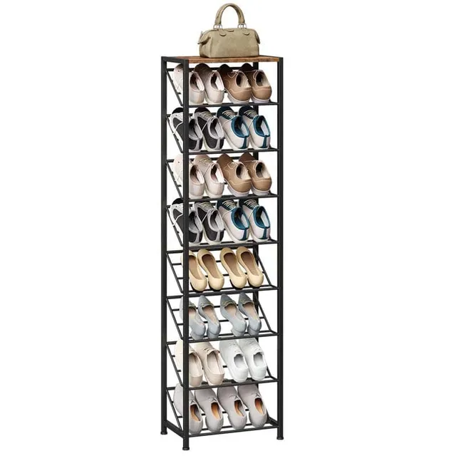 hoobro-shoe-racks-9-niveaux-meuble-chaussures-marron-inclin image 1