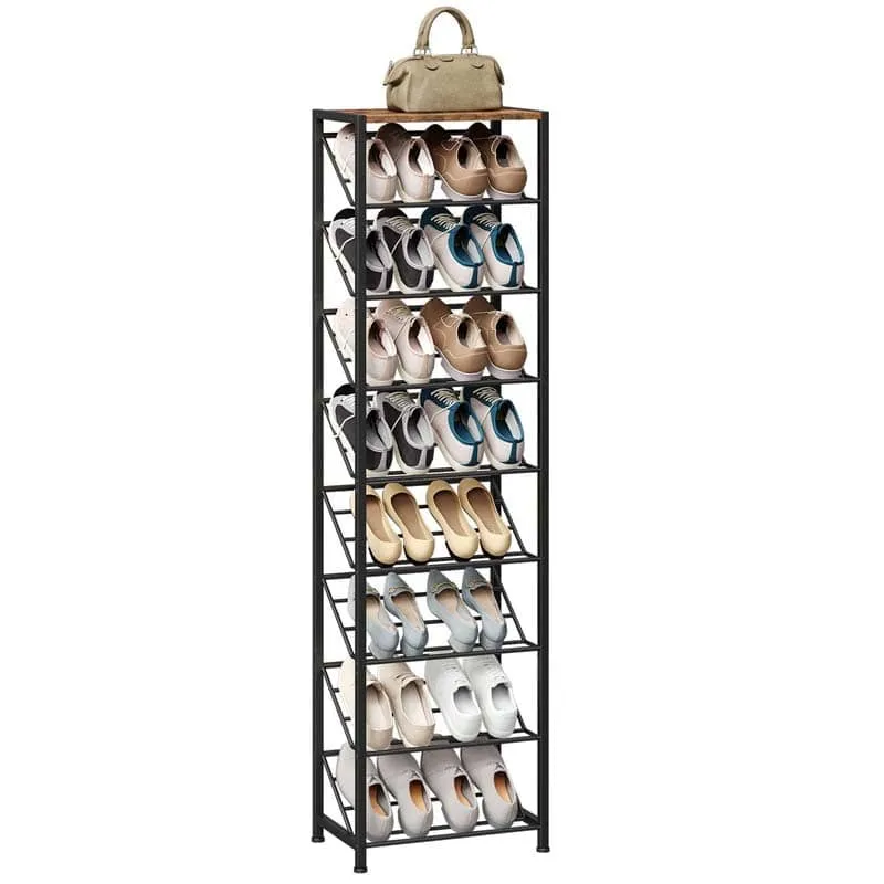 hoobro-shoe-racks-9-niveaux-meuble-chaussures-marron-inclin image 1