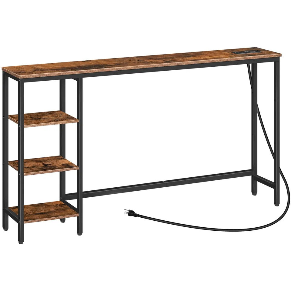 hoobro-console-table-console-marron-160-cm-avec-prises-usb image 1