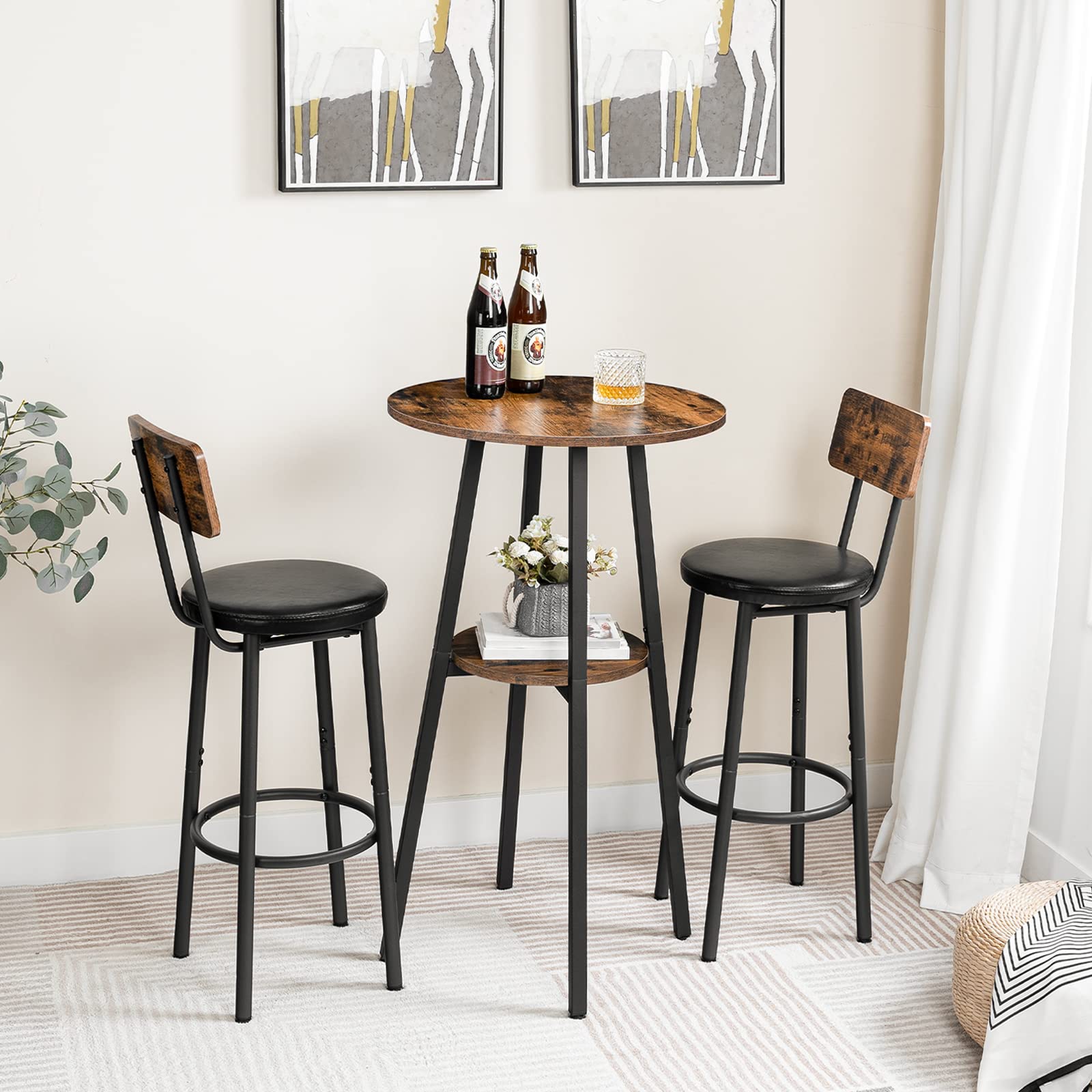 hoobro-beverage-counters-table-de-bar-ronde-2-niveaux-marron image 5