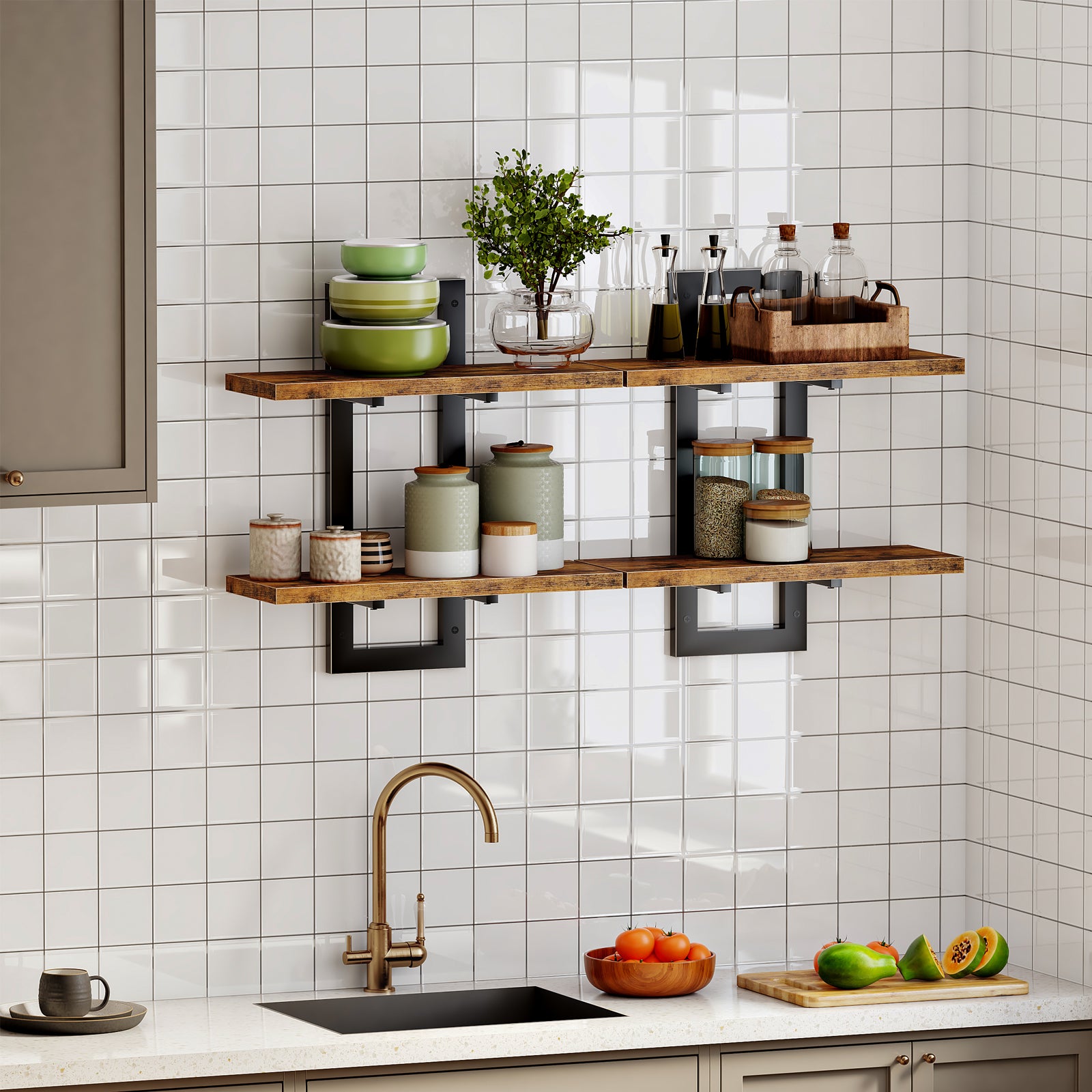 hoobro-rangement-tag-re-murale-flottante-marron-lot-de-2 image 5
