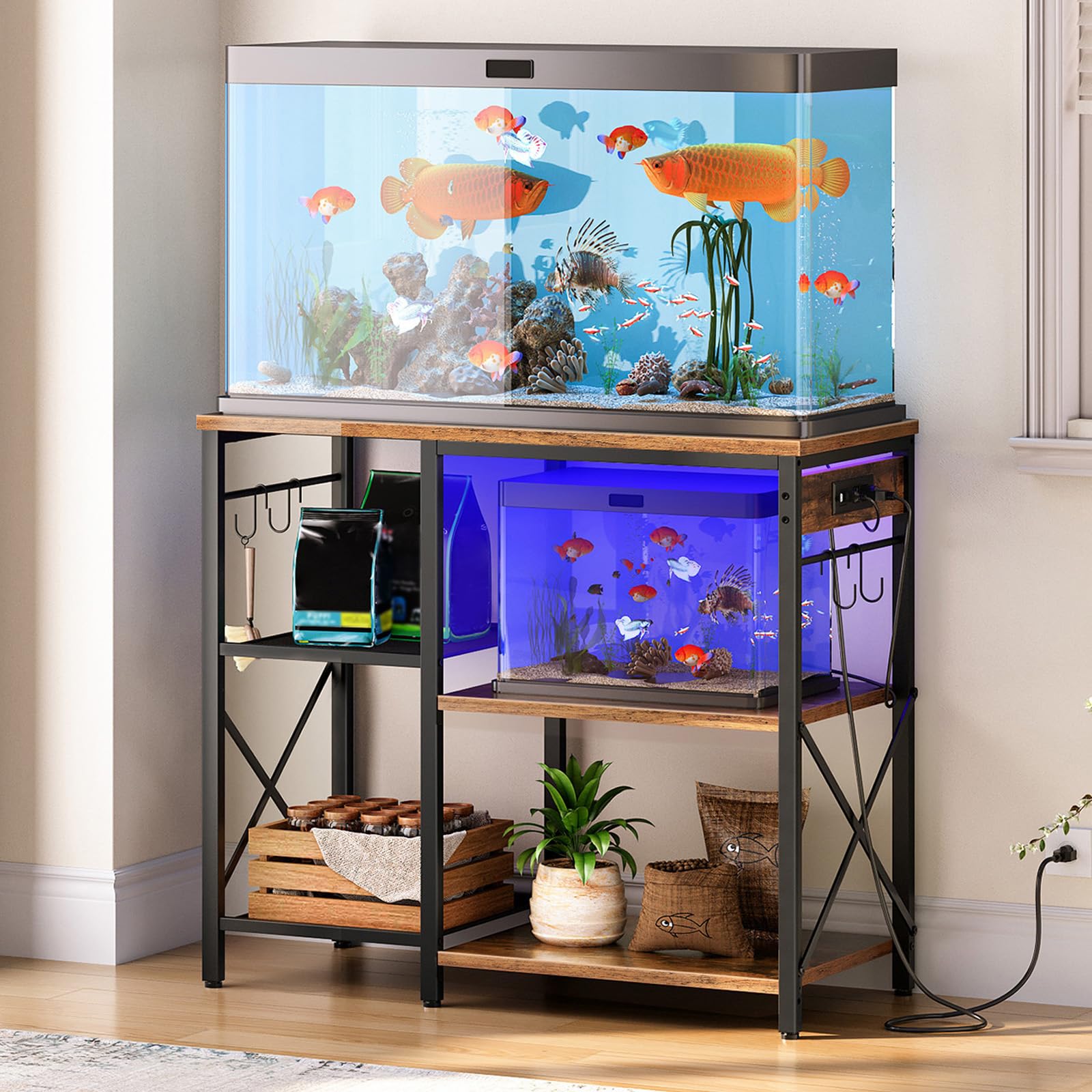 hoobro-fish-tank-stands-meuble-aquarium-20-37-gallons-led-marron image 2