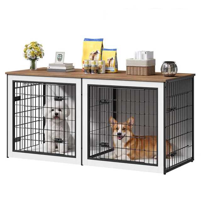 hoobro-niche-chien-bois-blanc-meuble-cage-avec-s-paration image 1