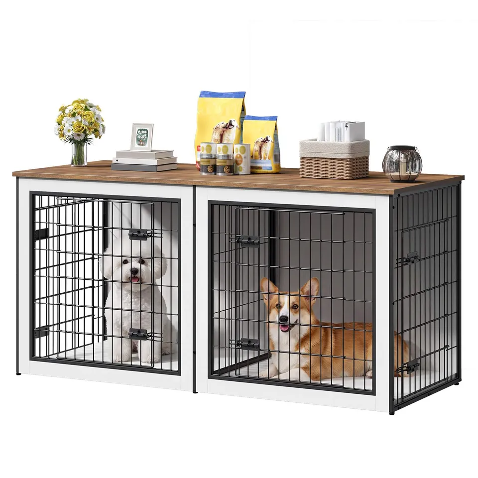 hoobro-niche-chien-bois-blanc-meuble-cage-avec-s-paration image 1