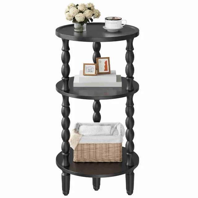 hoobro-table-appoint-ronde-noire-3-tag-res-pieds-bois image 1
