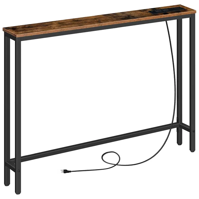 hoobro-console-troite-marron-100-cm-prises-usb-c image 1
