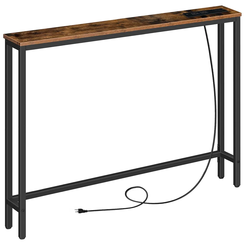 hoobro-console-troite-marron-100-cm-prises-usb-c image 1