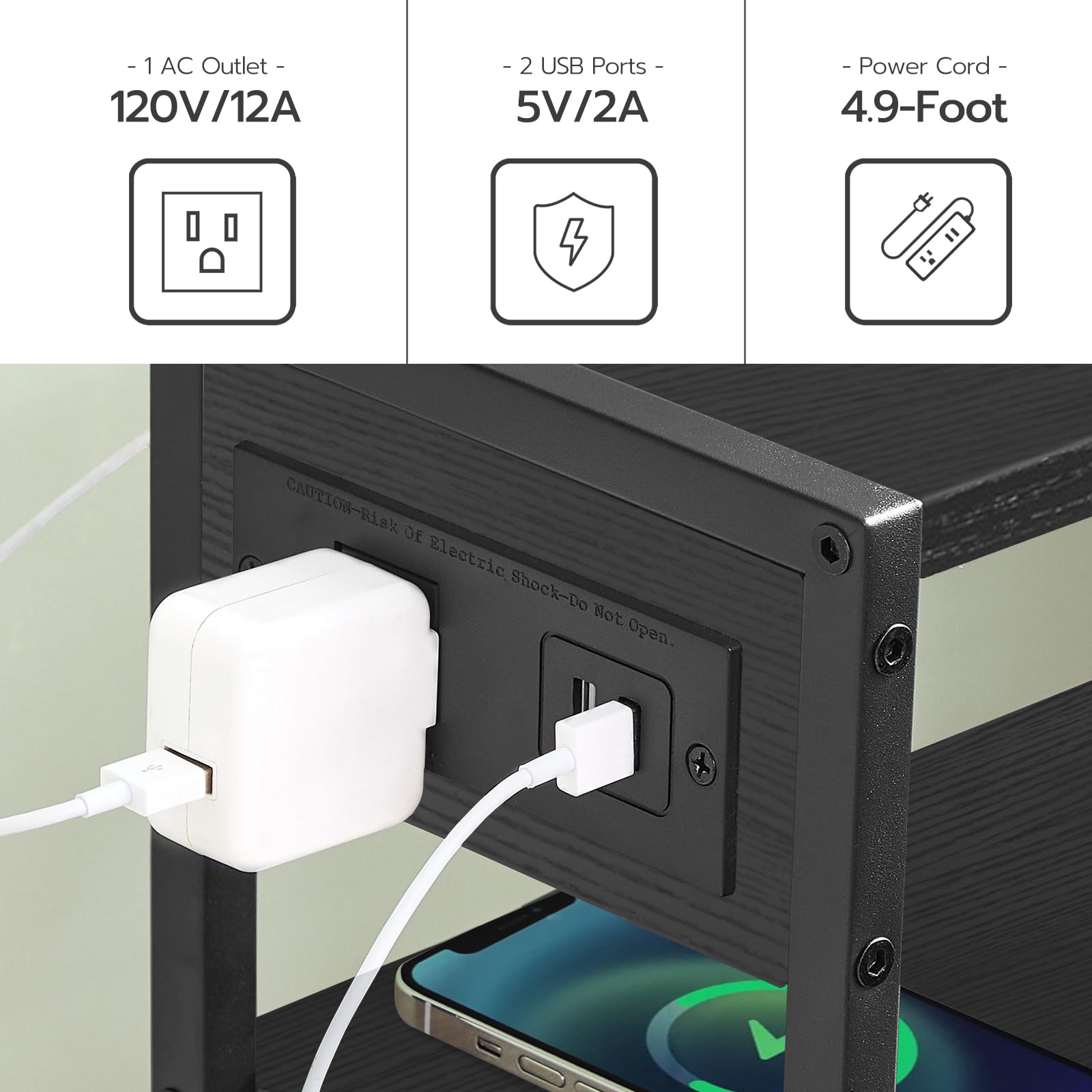 hoobro-side-tables-table-d-appoint-troite-noire-avec-station-charge image 8