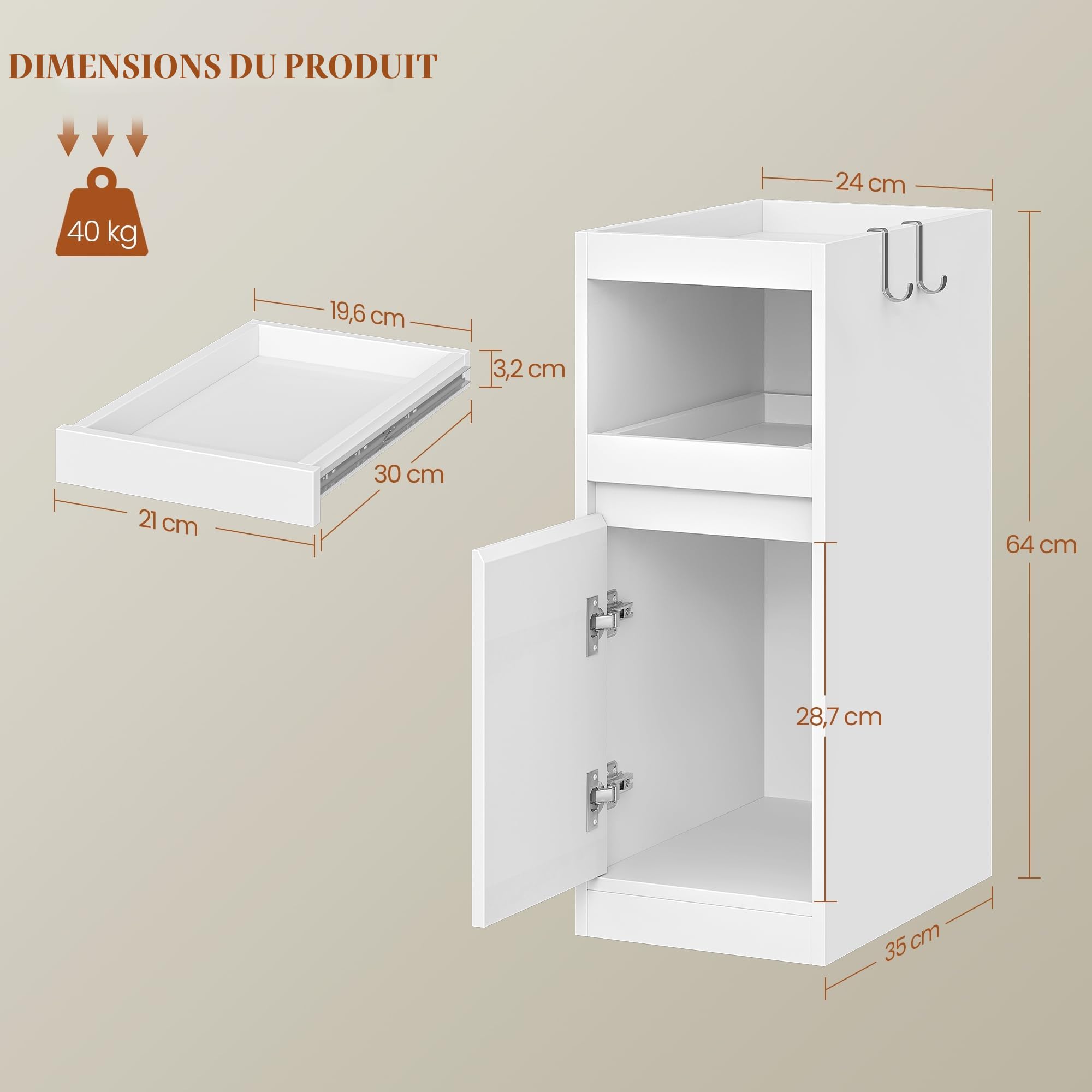hexcelen-tables-de-chevet-table-de-nuit-blanche-1-porte-35-cm image 3