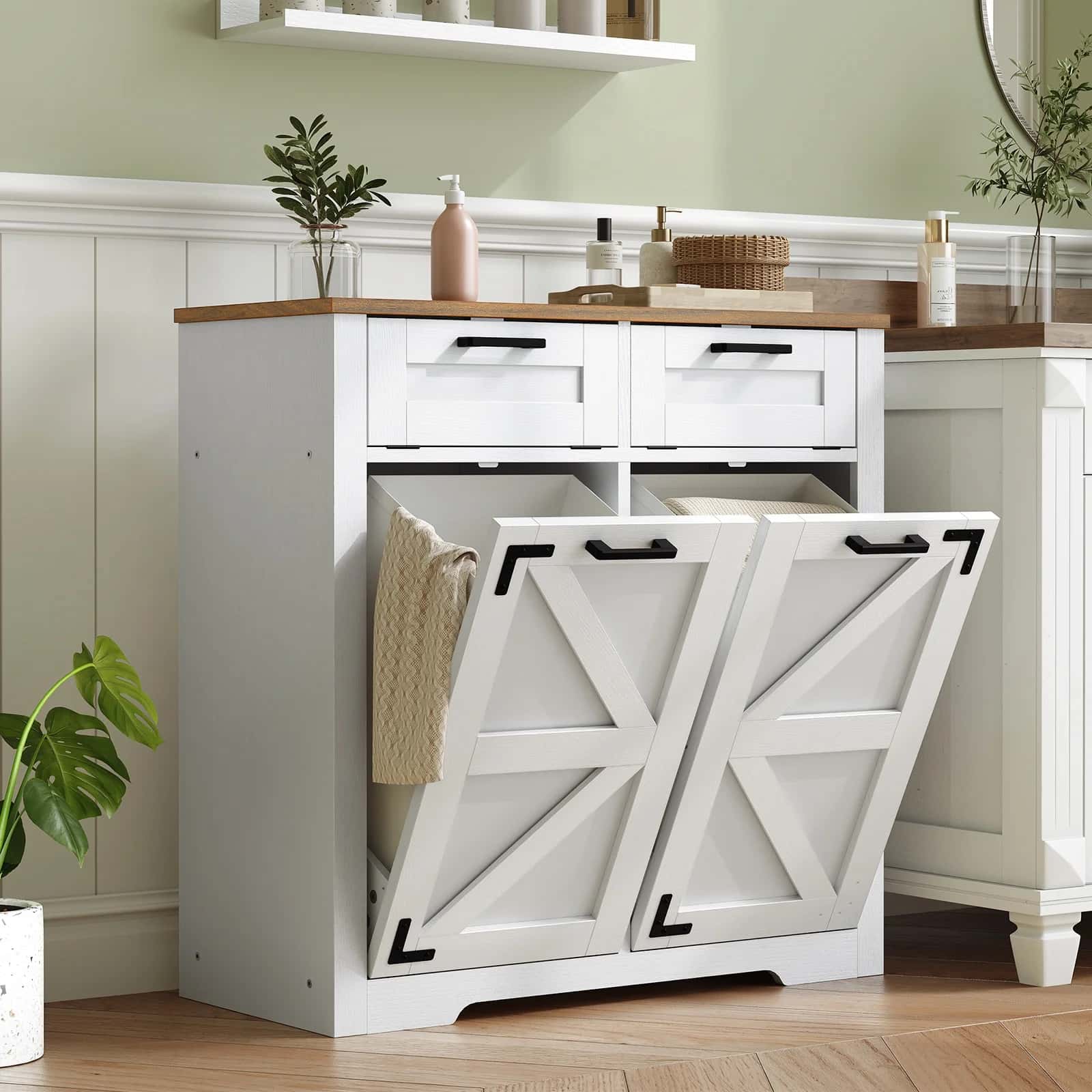 hoobro-meuble-panier-linge-blanc-corbeille-buanderie image 5