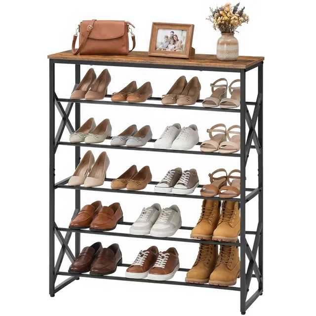 hoobro-meuble-chaussures-5-niveaux-marron-range image 1