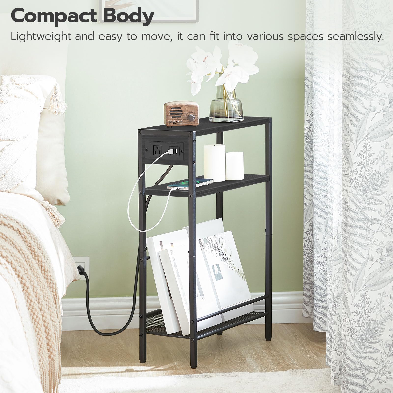 hoobro-side-tables-table-d-appoint-troite-noire-avec-station-charge image 7