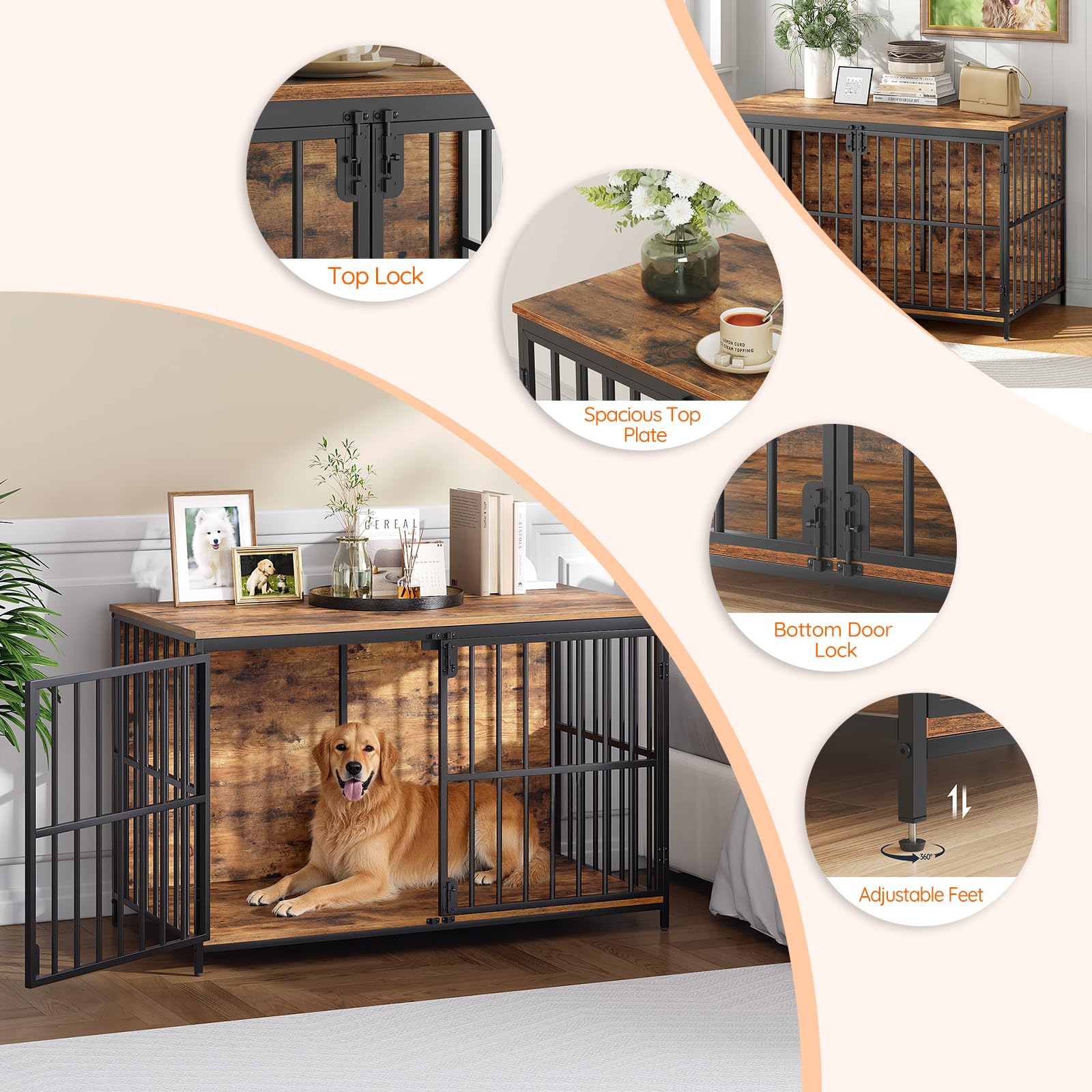 hoobro-pet-furniture-cage-chien-meuble-marron-118-cm-cadre-m-tal image 5