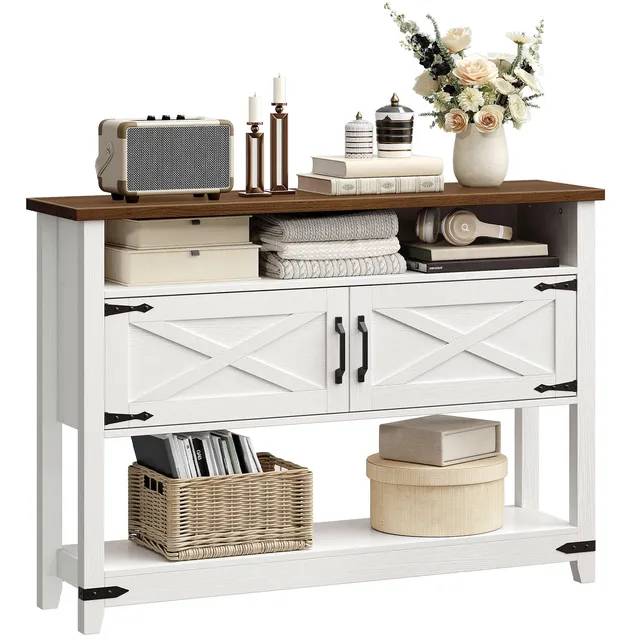 hoobro-console-table-console-blanche-120-cm-avec-placards image 1