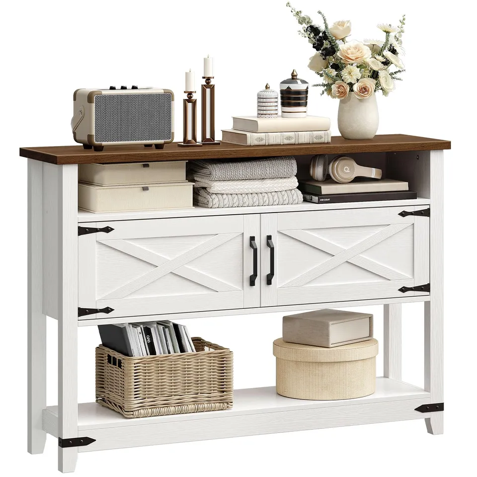 hoobro-console-table-console-blanche-120-cm-avec-placards image 1