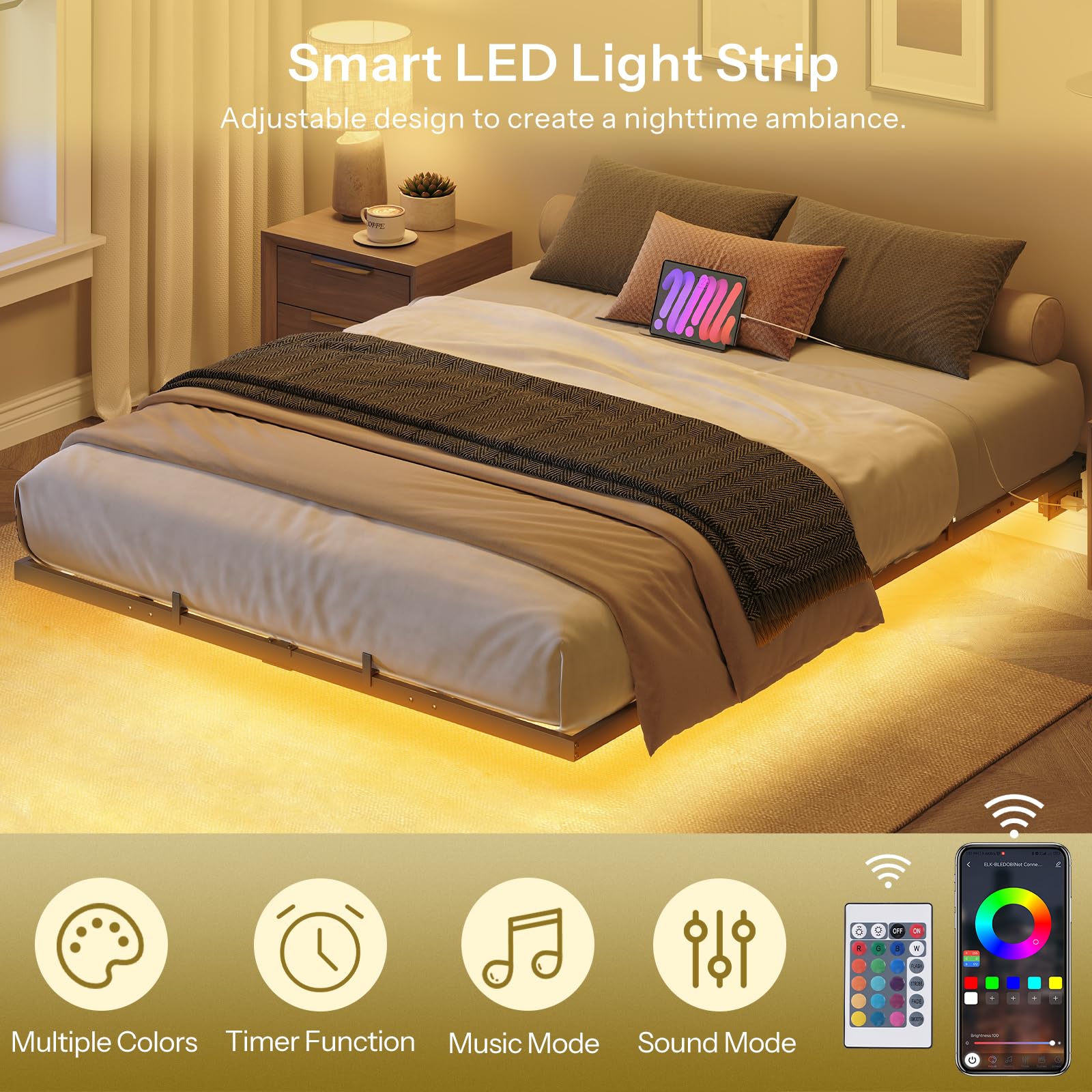 hoobro-bed-frames-lit-flottant-noir-140x190-led-usb image 7