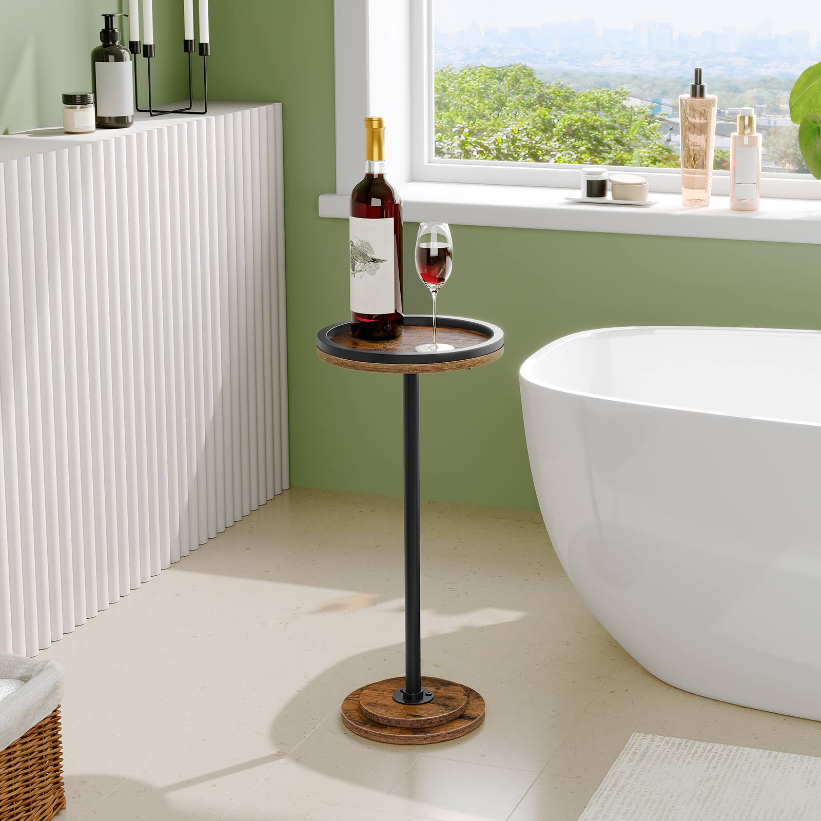 hoobro-side-tables-lot-2-tables-rondes-hautes-marron-plateau image 6