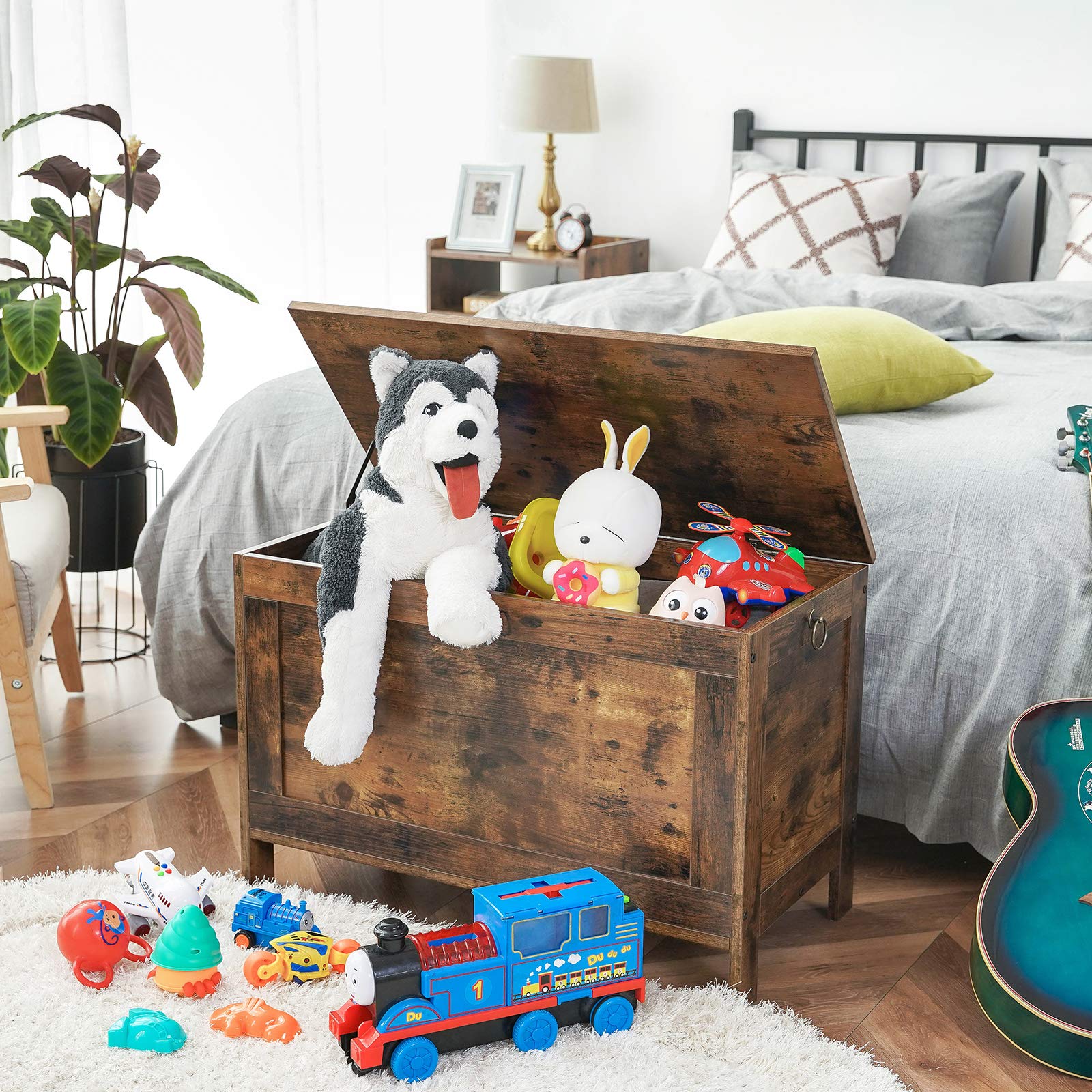 hoobro-storage-benches-coffre-jouets-bois-banc-marron image 2