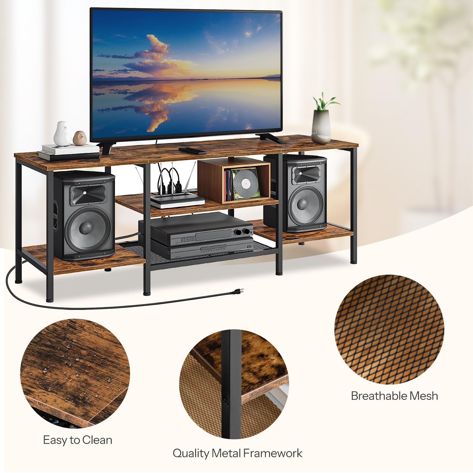 hoobro-meuble-tv-65-pouces-marron-prises-3-niveaux image 6